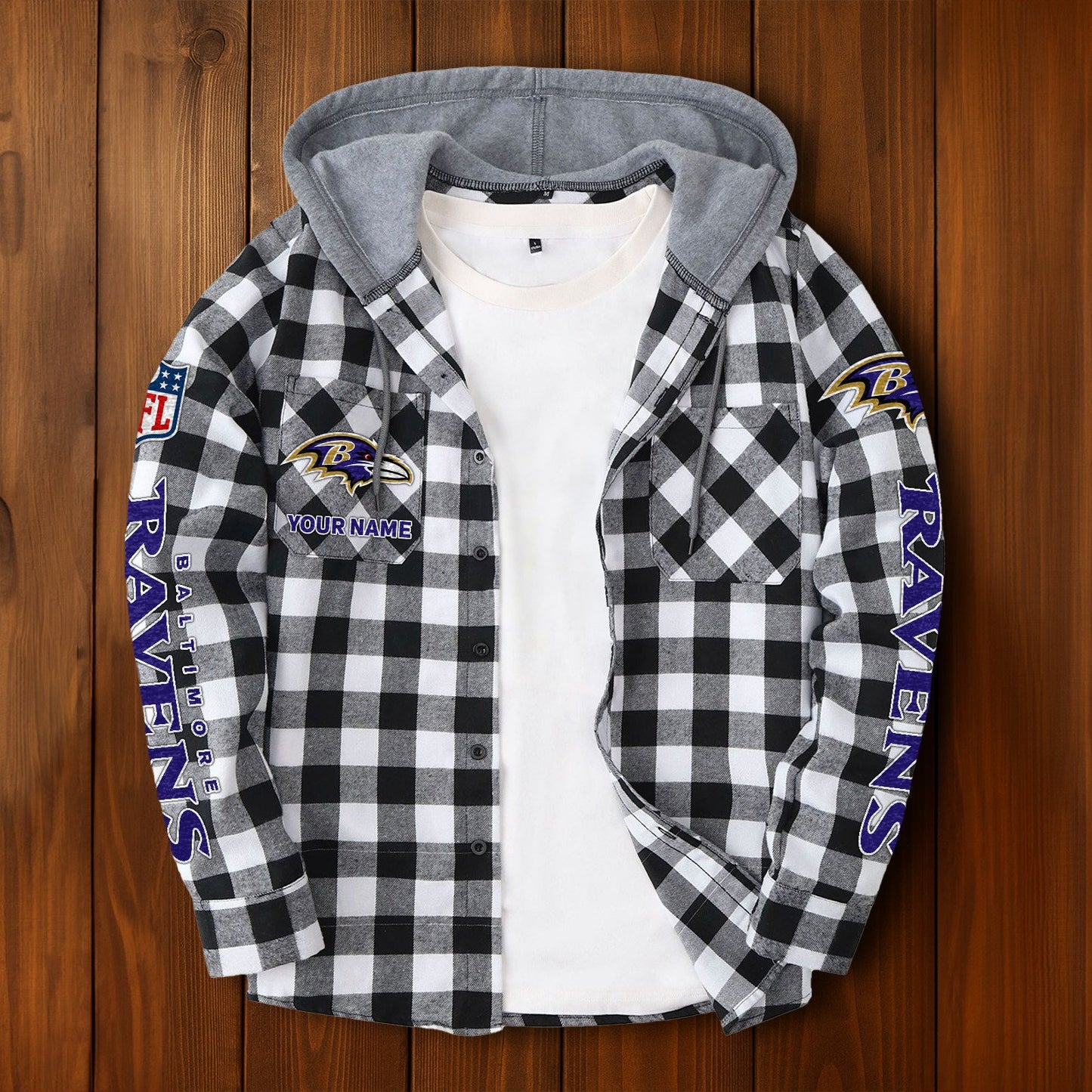 NFL x BAL Personalized Flannel Hoodie Shirts HLP
