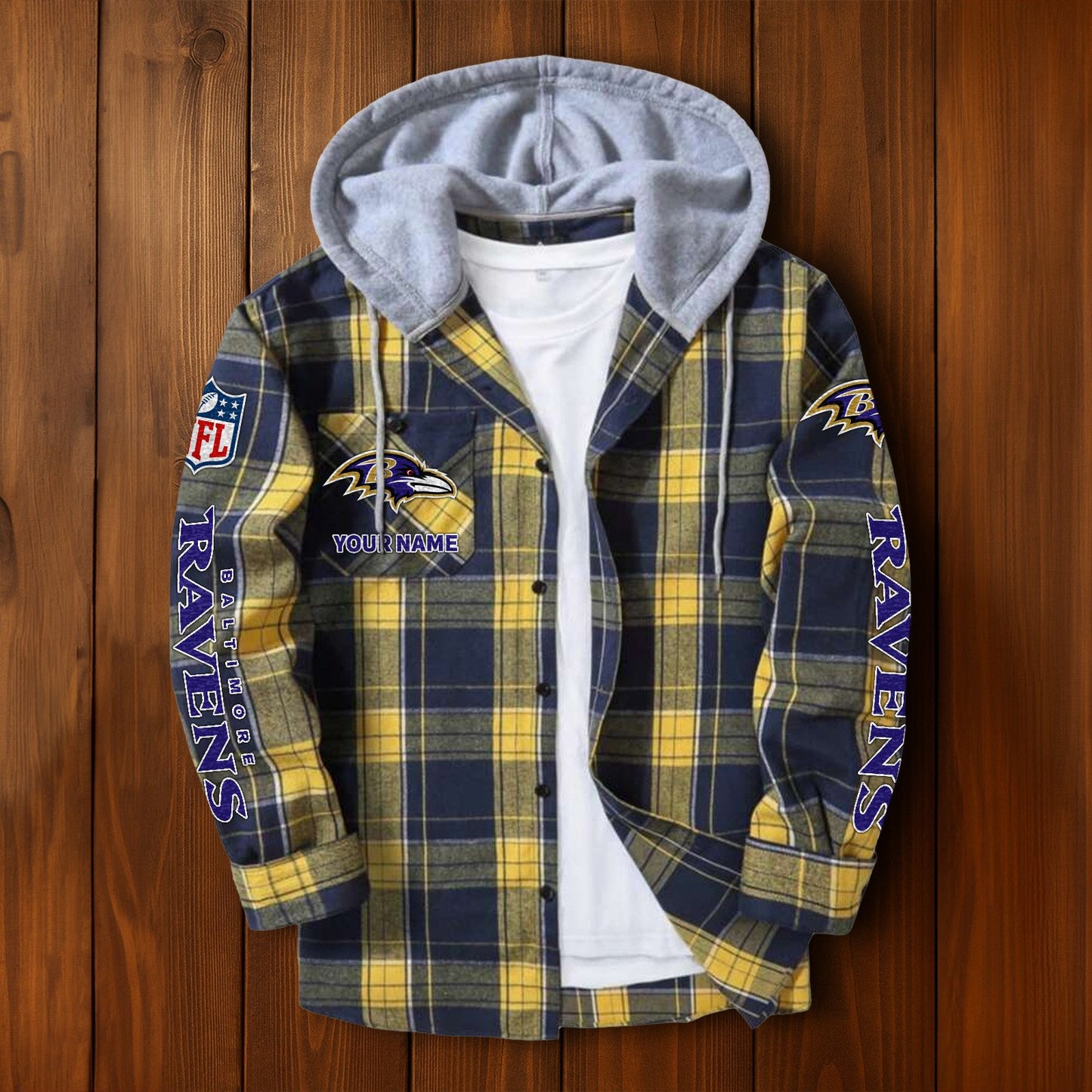 NFL x BAL Personalized Flannel Hoodie Shirts HLP
