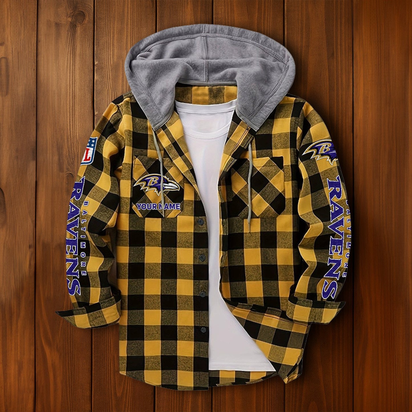 NFL x BAL Personalized Flannel Hoodie Shirts HLP