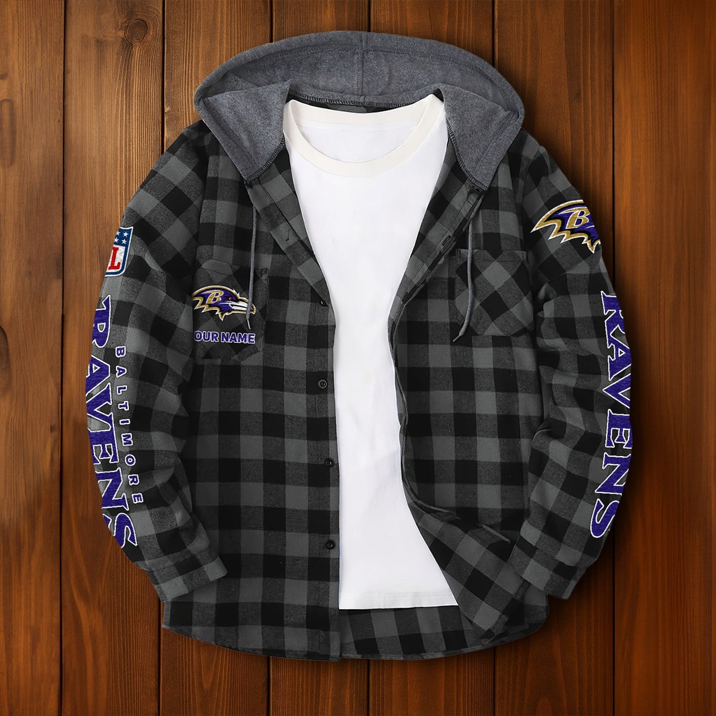 NFL x BAL Personalized Flannel Hoodie Shirts HLP