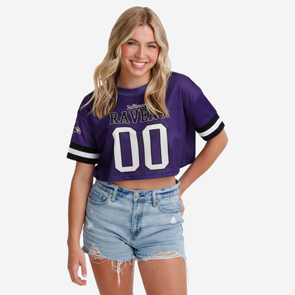 NFL x BAL Womens Gameday Custom Number Mesh Crop Top HLP