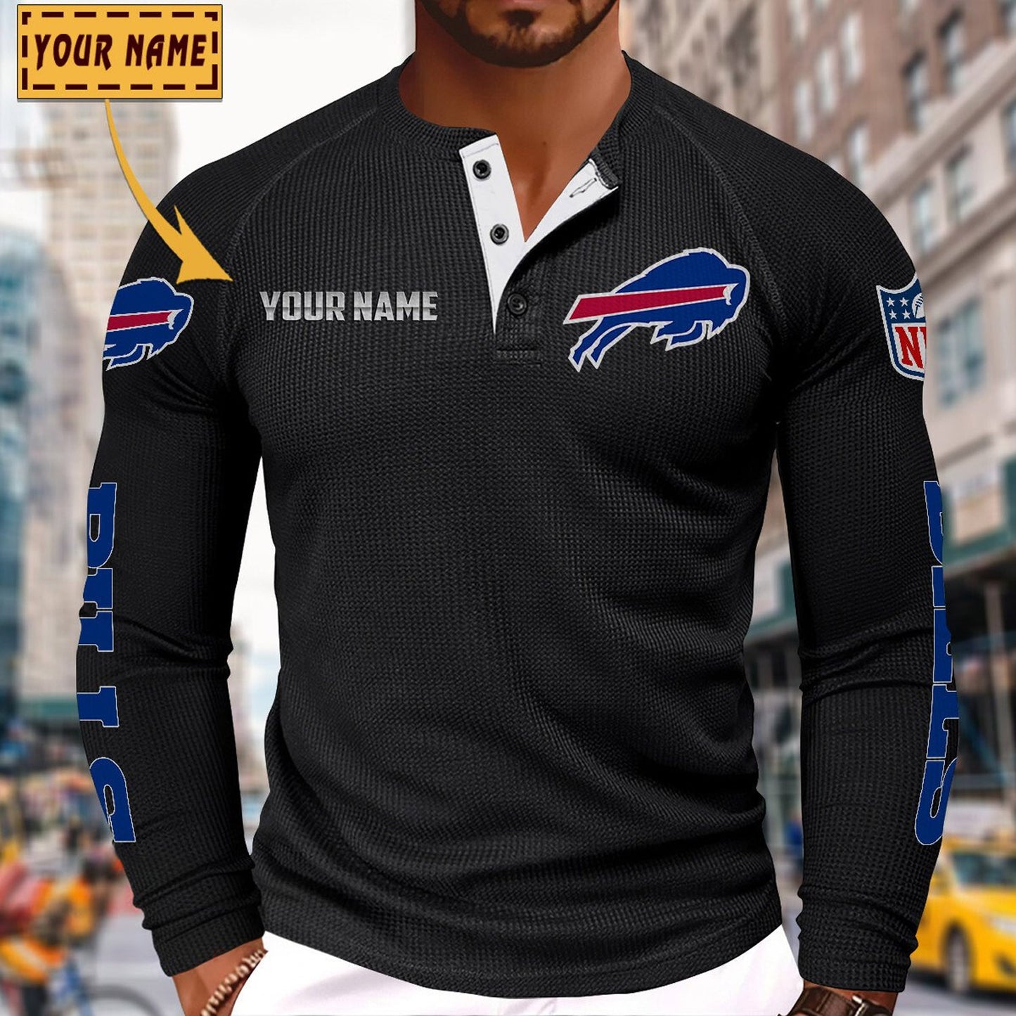 NFL x BUF Solid color long sleeve bottoming shirt henley shirt V1 NAK NHM