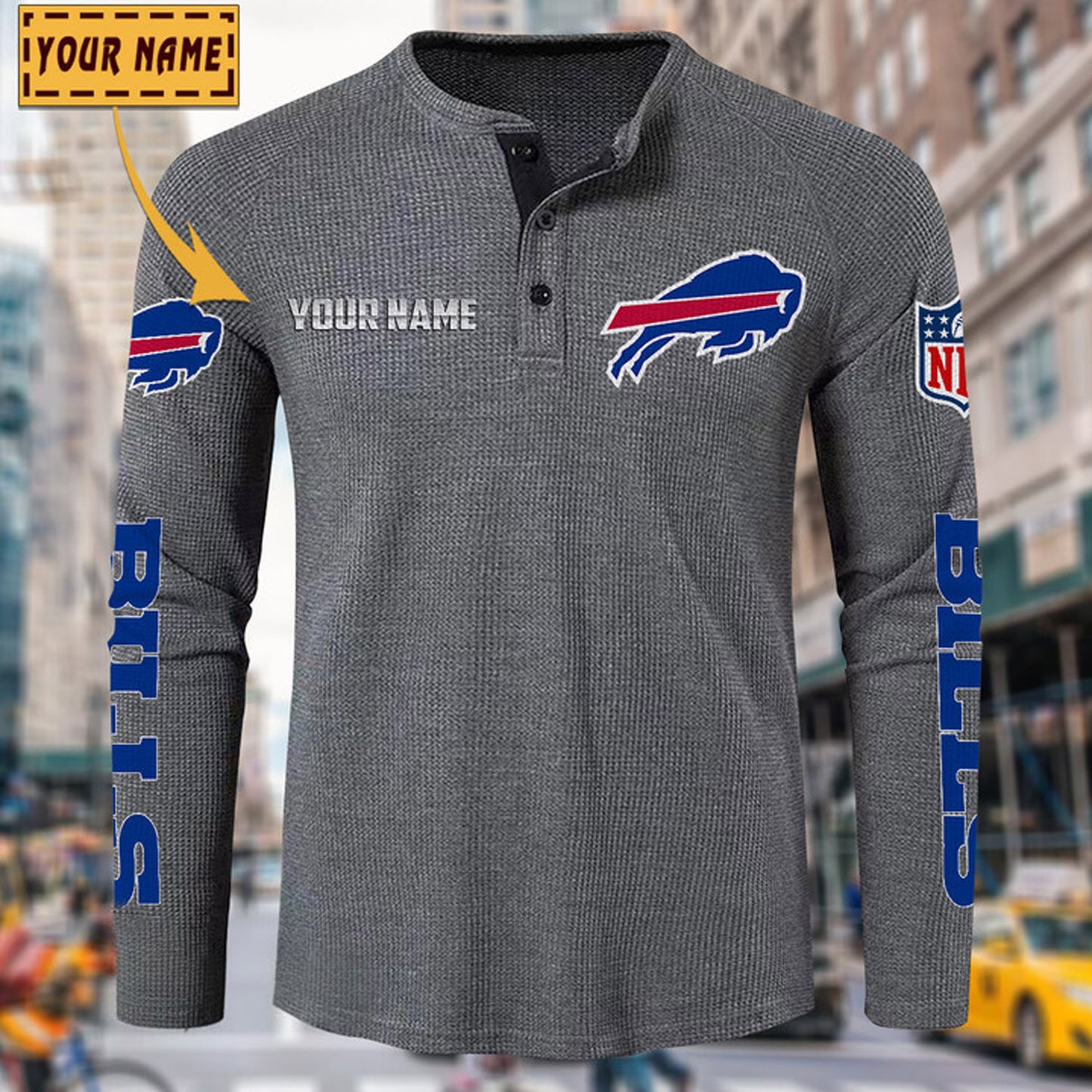 NFL x BUF Solid color long sleeve bottoming shirt henley shirt V1 NAK NHM