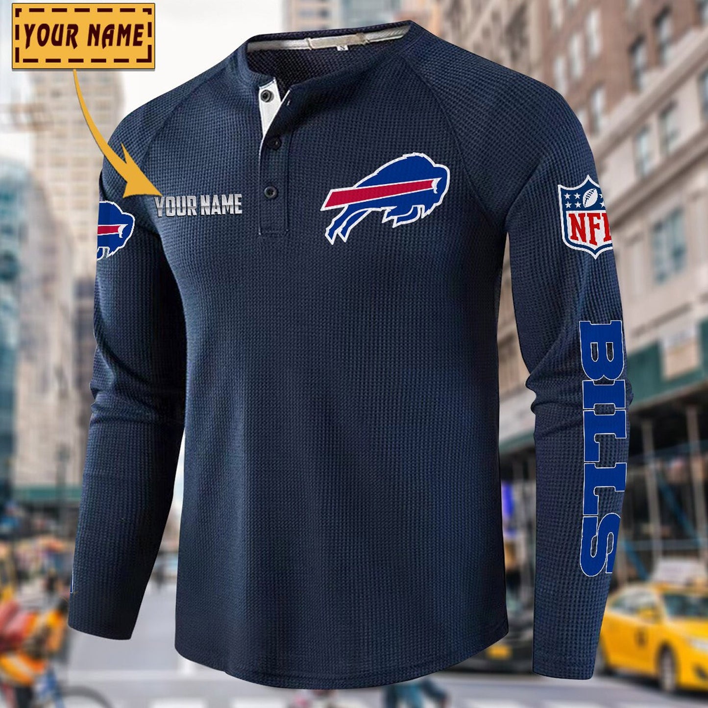 NFL x BUF Solid color long sleeve bottoming shirt henley shirt V1 NAK NHM