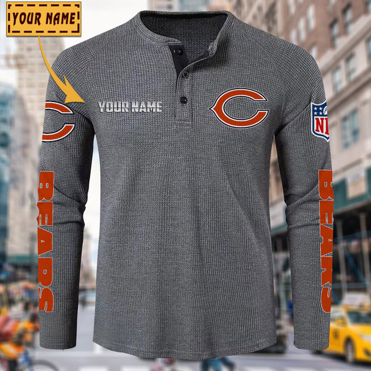 NFL x CHI Solid color long sleeve bottoming shirt henley shirt V1 NAK NHM