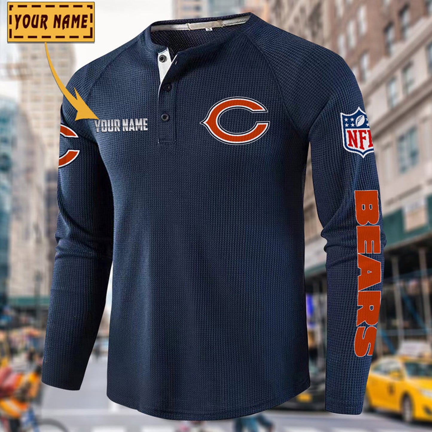 NFL x CHI Solid color long sleeve bottoming shirt henley shirt V1 NAK NHM