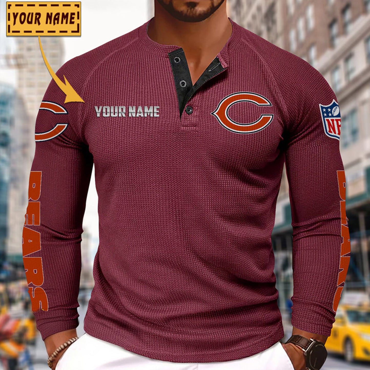 NFL x CHI Solid color long sleeve bottoming shirt henley shirt V1 NAK NHM