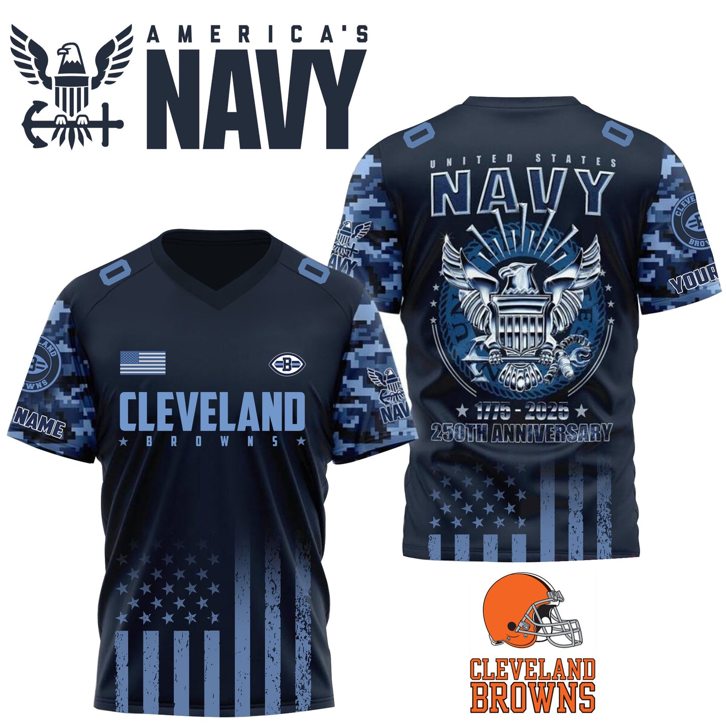 NFL x CLE U.S Navy 250th Celebration Premium-V-neck Short Sleeve Jersey HLP 271025