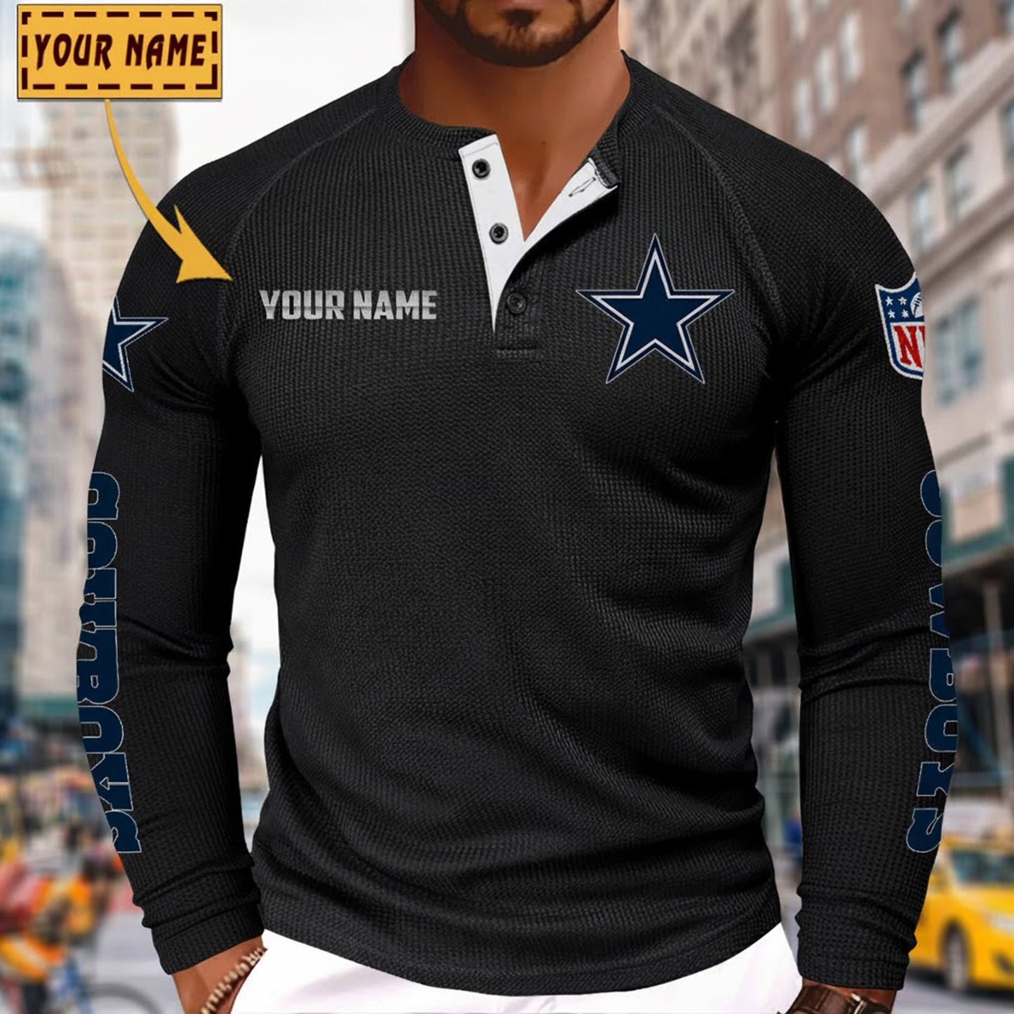 NFL x DAL Solid color long sleeve bottoming shirt henley shirt V1 NAK NHM