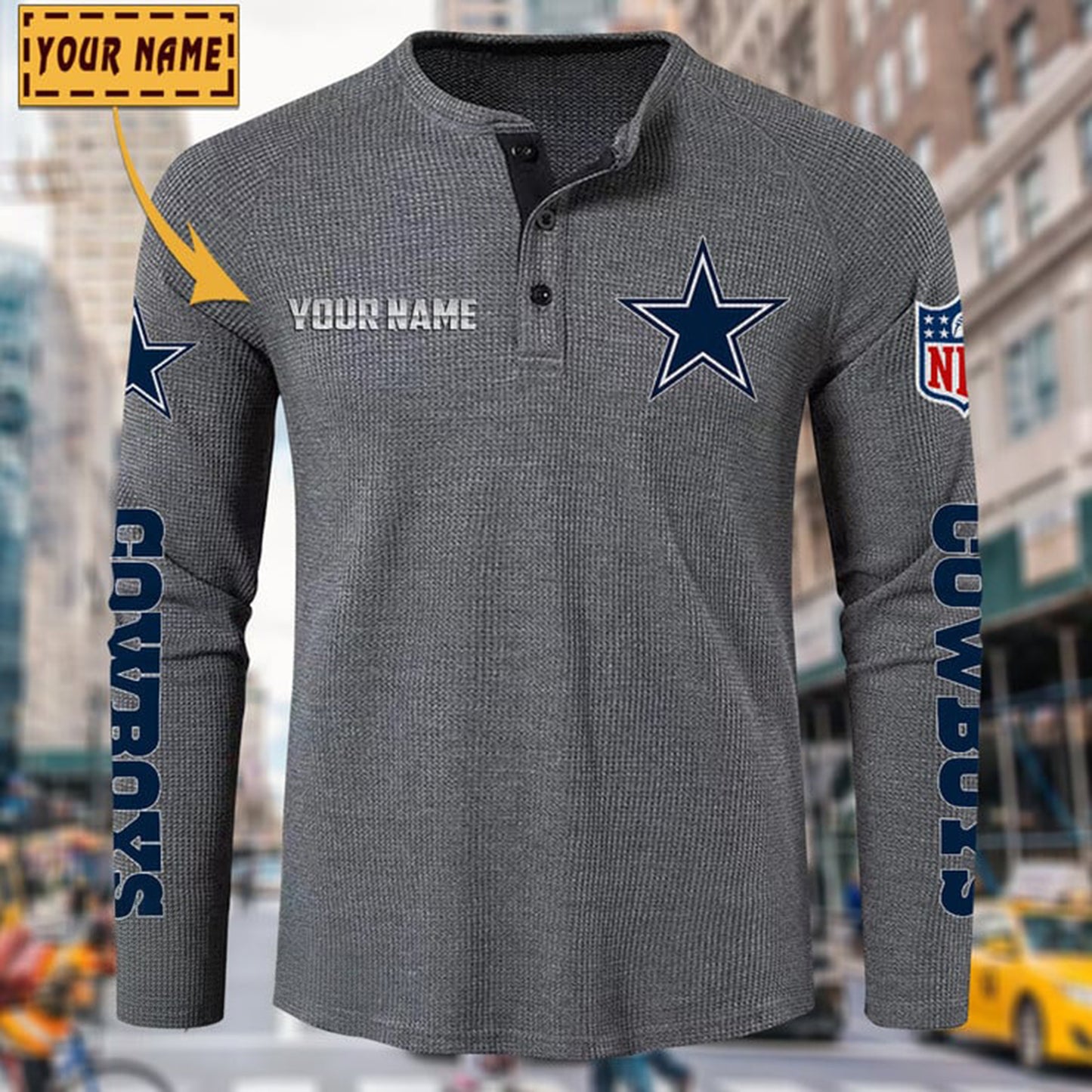 NFL x DAL Solid color long sleeve bottoming shirt henley shirt V1 NAK NHM