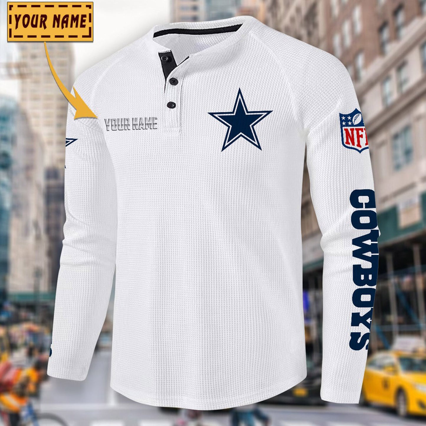NFL x DAL Solid color long sleeve bottoming shirt henley shirt V1 NAK NHM