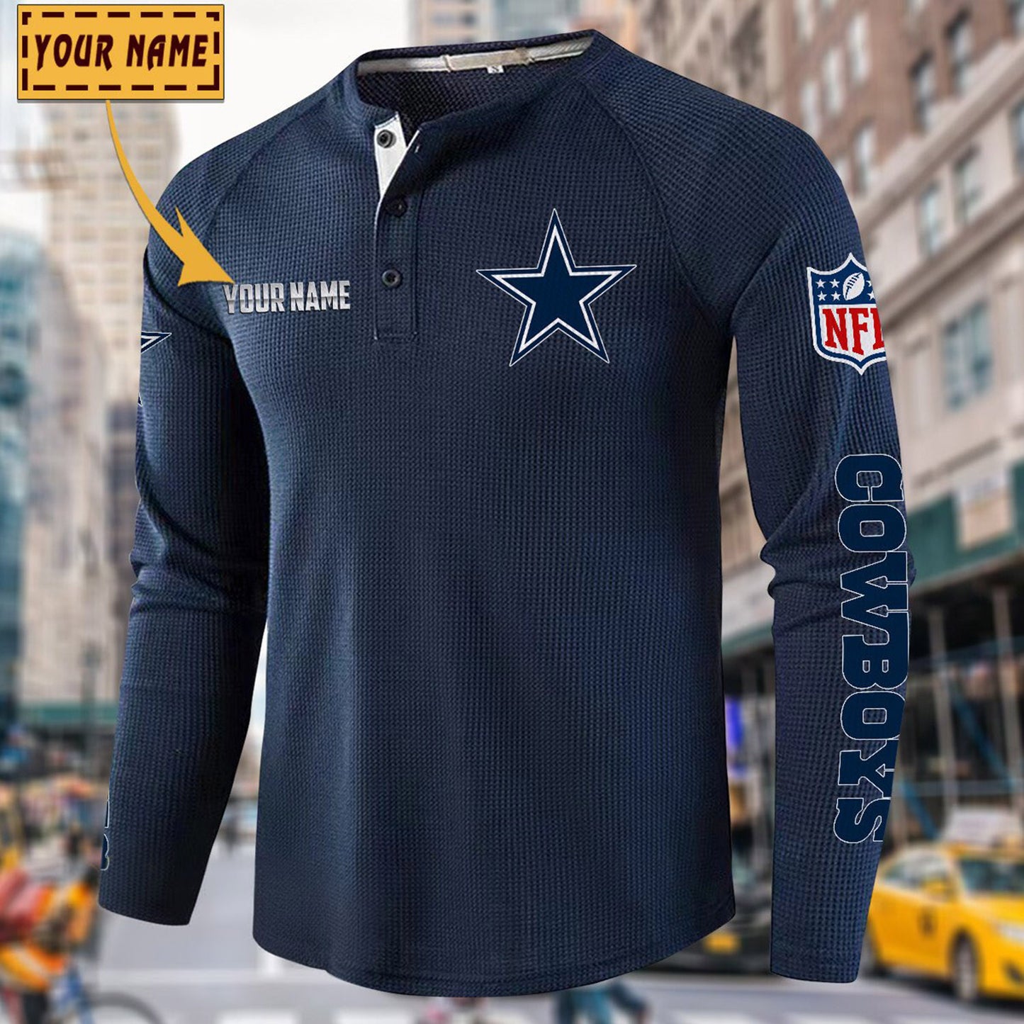 NFL x DAL Solid color long sleeve bottoming shirt henley shirt V1 NAK NHM