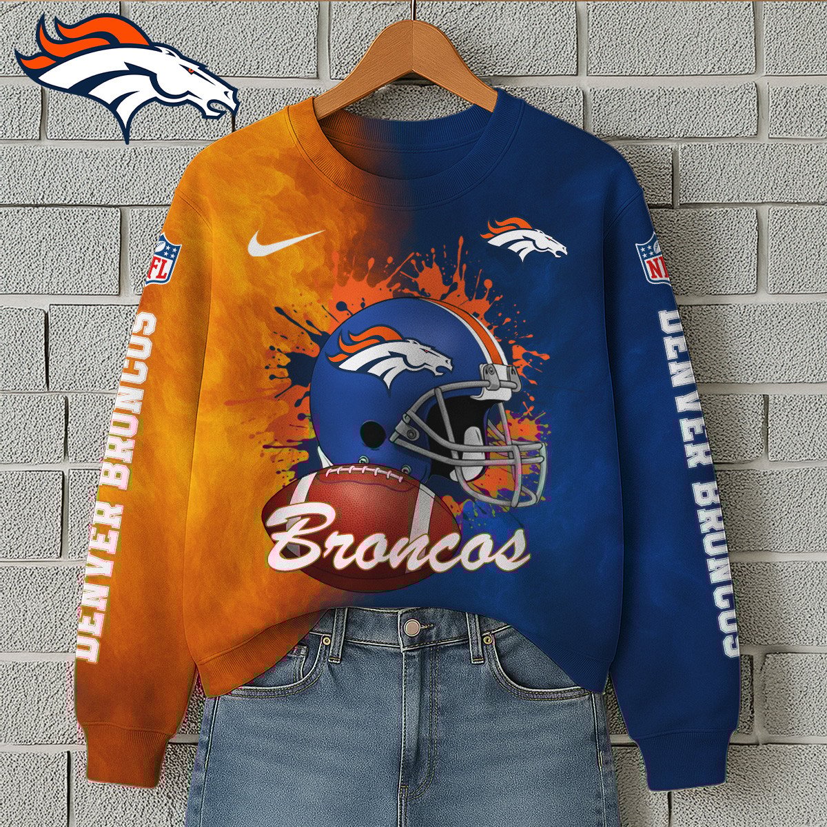 NFL x DEN Premium 3D Printed Long Sleeve Sweatshirt HLP 271025