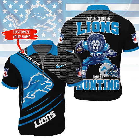 NFL x DET Game Day Personalized Polo With Zipper Shirt HLP