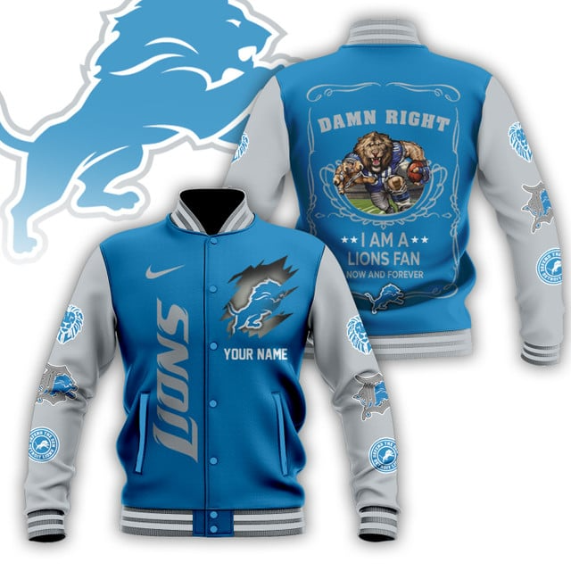 NFL x DET Personalized Custom Baseball Jacket V1 NAK