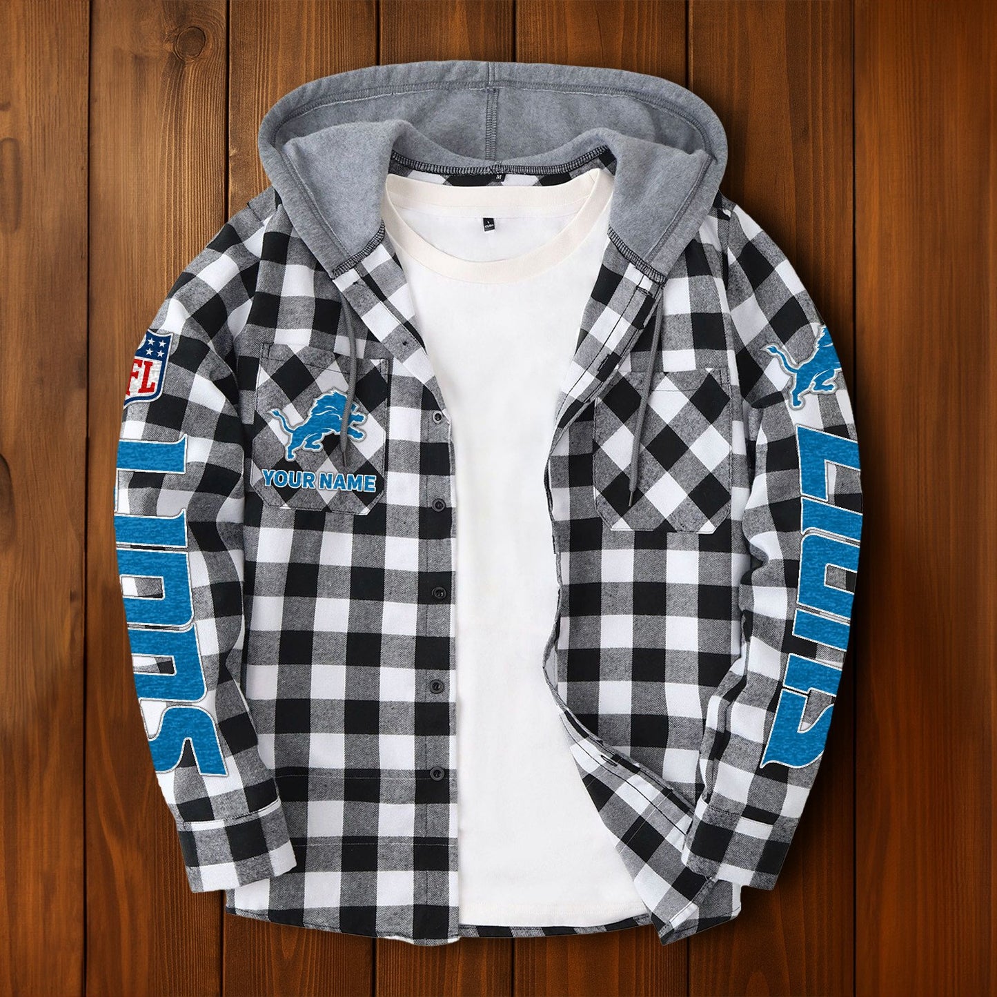 NFL x DET Personalized Flannel Hoodie Shirts HLP