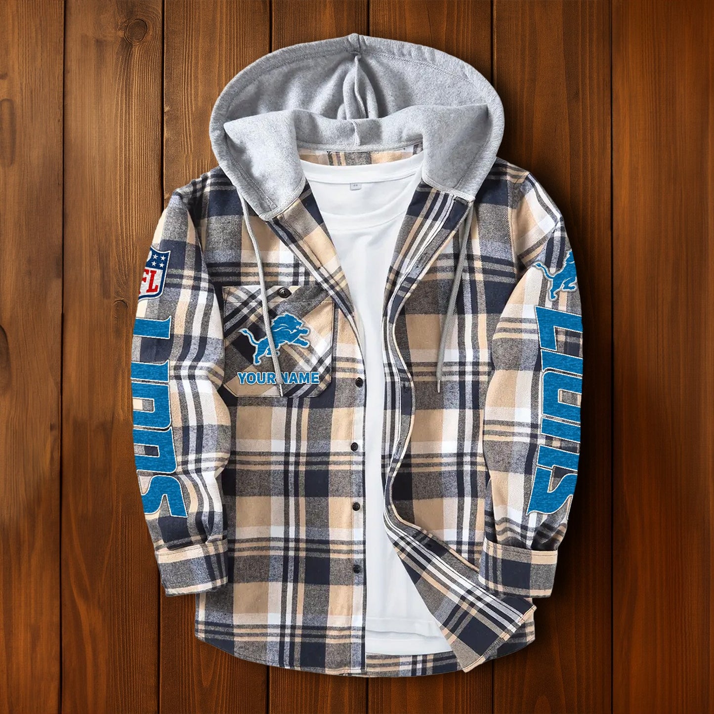 NFL x DET Personalized Flannel Hoodie Shirts HLP