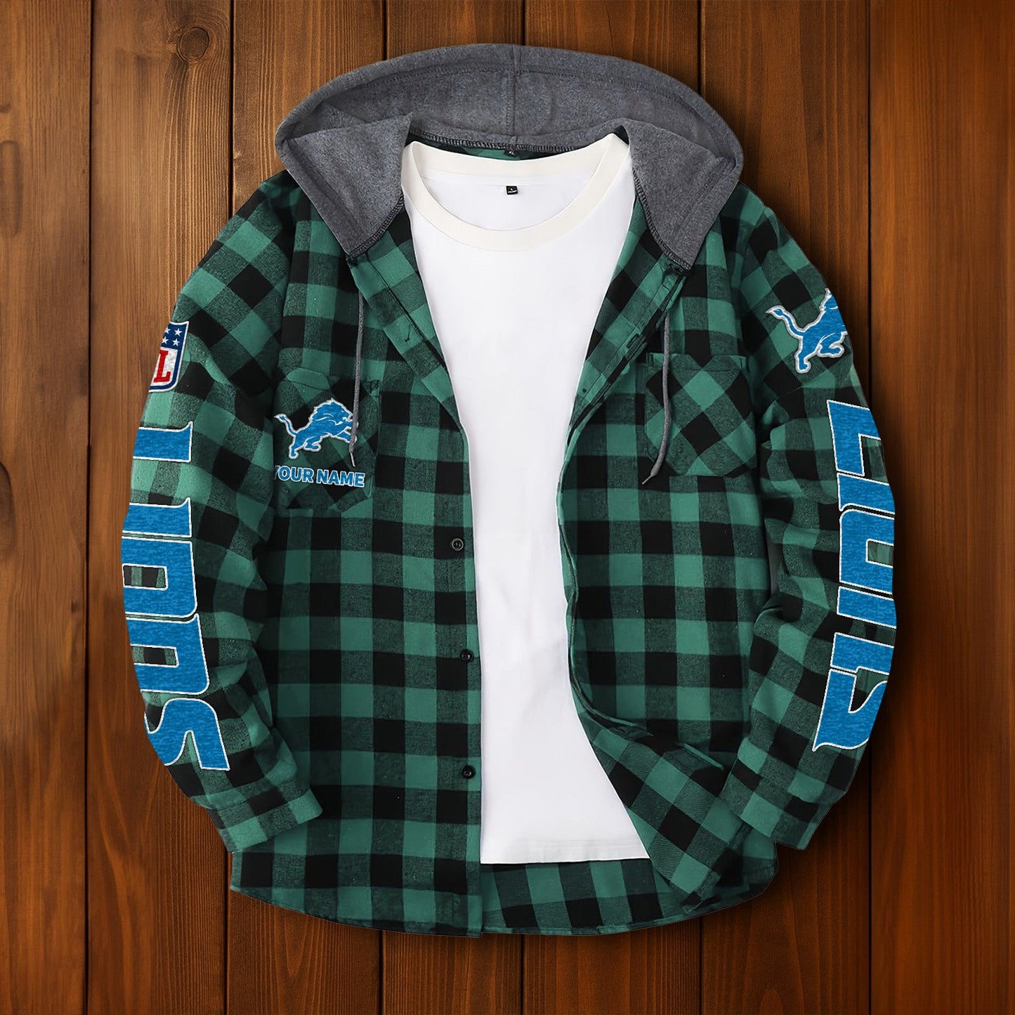 NFL x DET Personalized Flannel Hoodie Shirts HLP