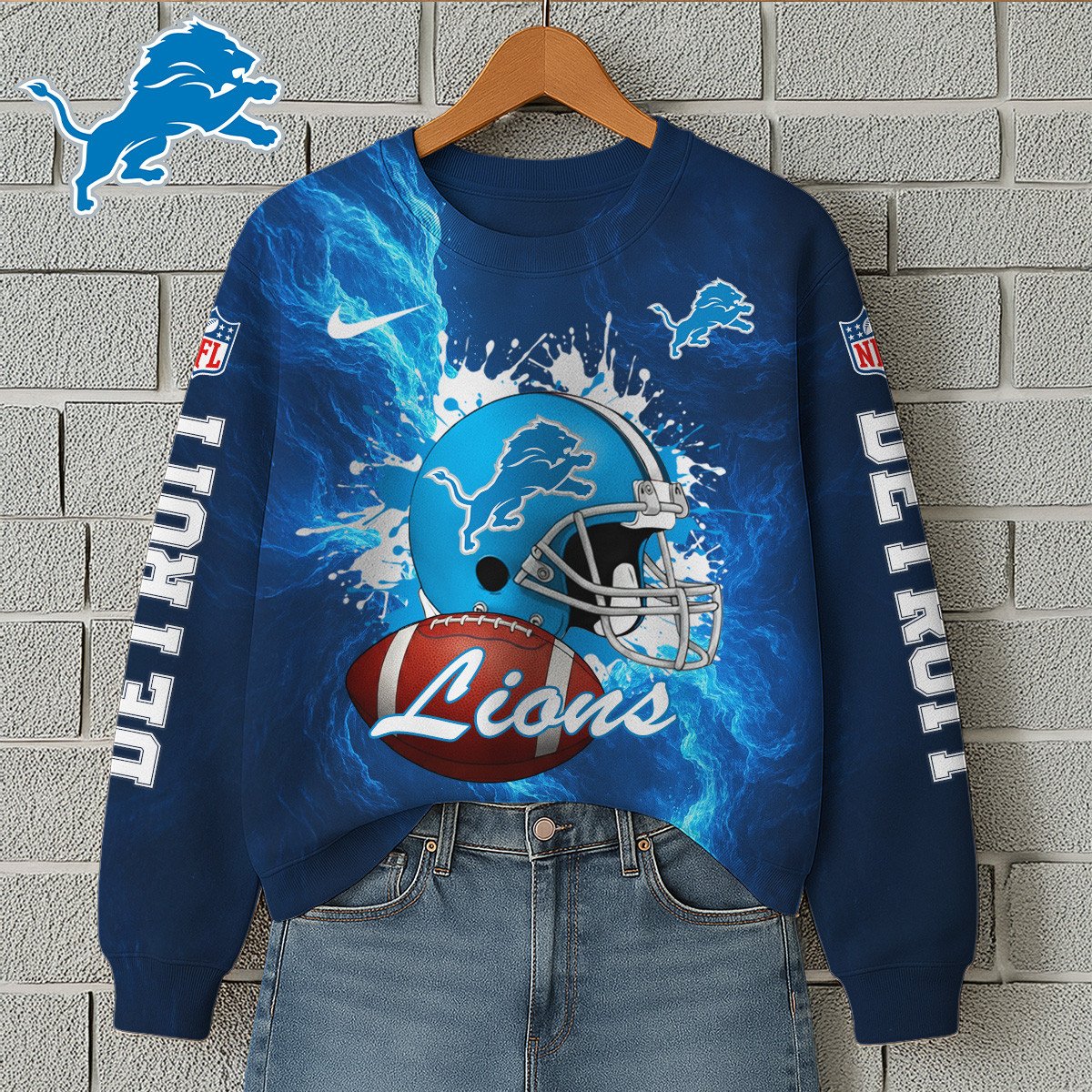 NFL x DET Premium 3D Printed Long Sleeve Sweatshirt HLP 271025