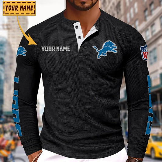 NFL x DET Solid color long sleeve bottoming shirt henley shirt V1 NAK NHM