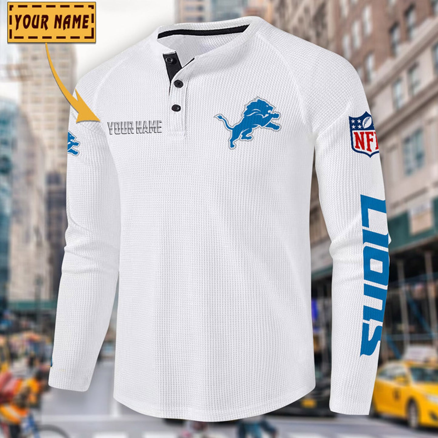 NFL x DET Solid color long sleeve bottoming shirt henley shirt V1 NAK NHM