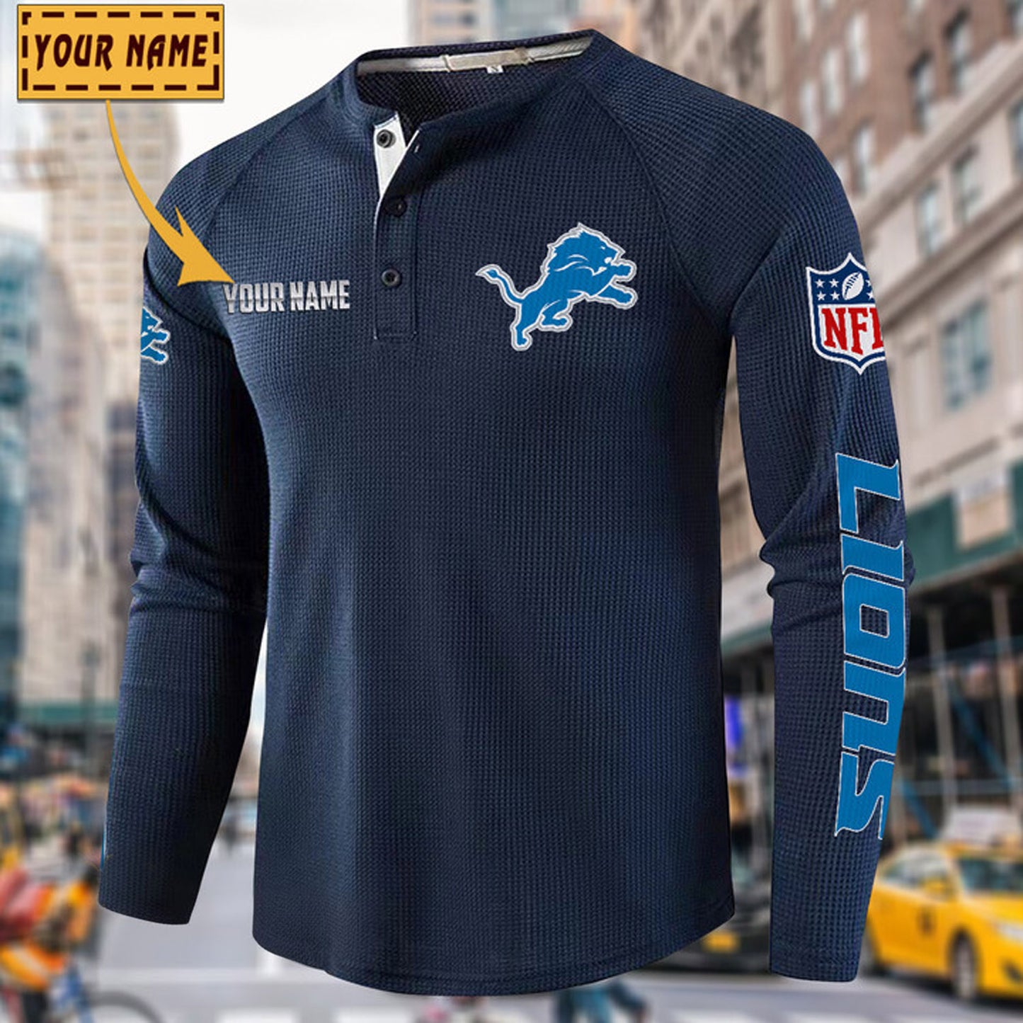 NFL x DET Solid color long sleeve bottoming shirt henley shirt V1 NAK NHM