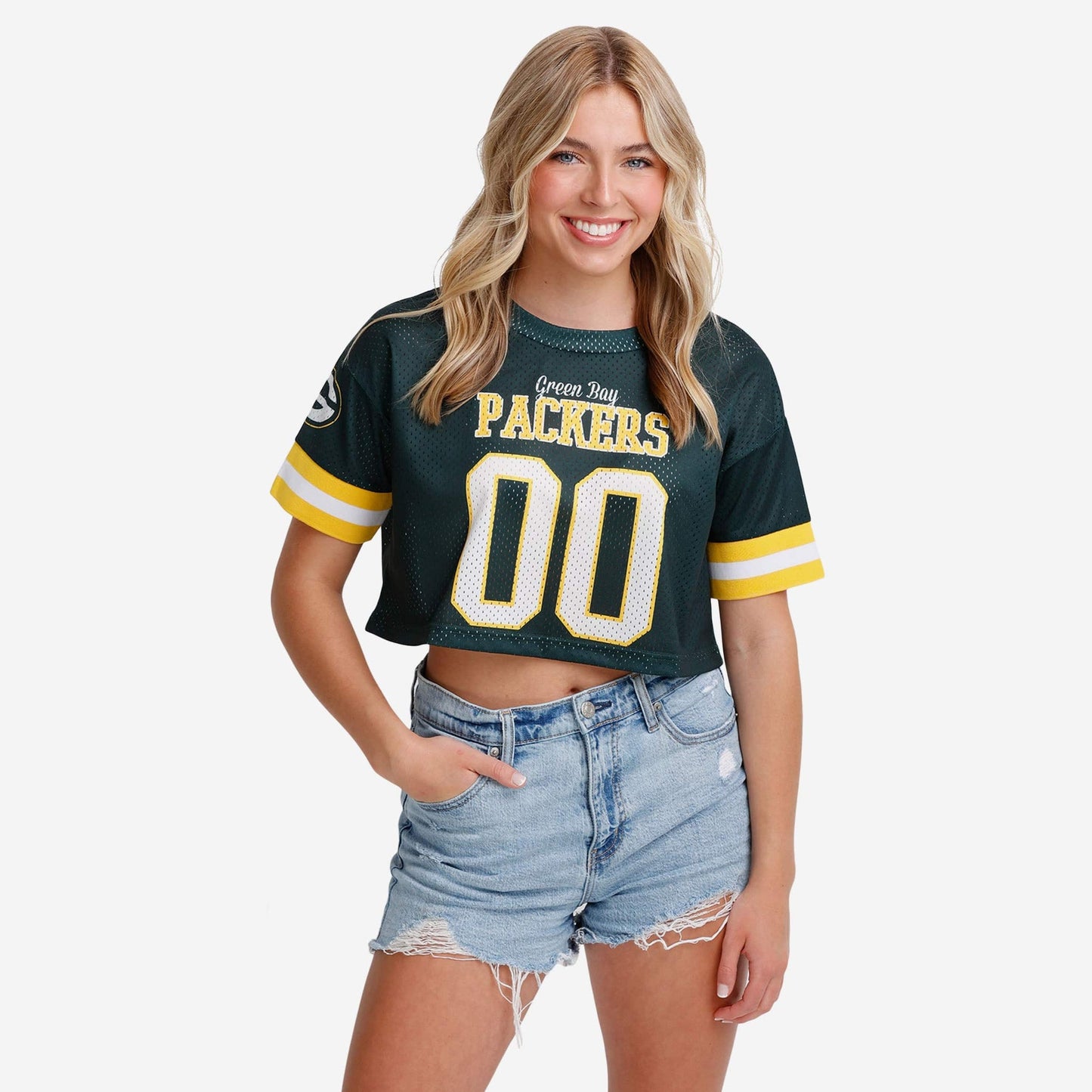 NFL x GB Womens Gameday Custom Number Mesh Crop Top HLP