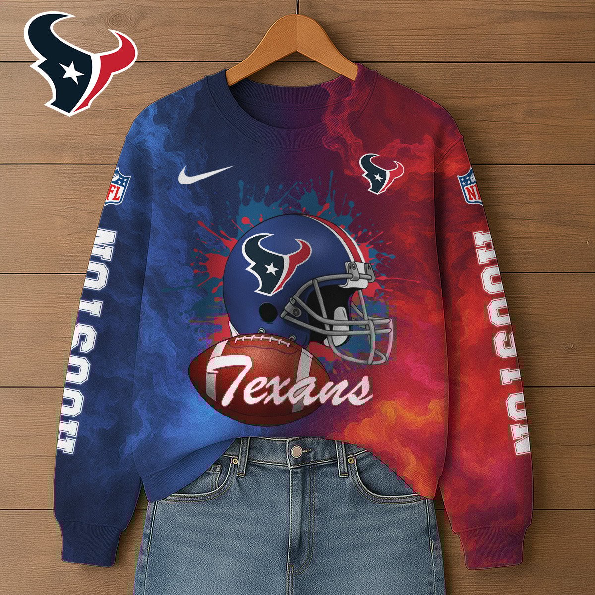 NFL x HOU Premium 3D Printed Long Sleeve Sweatshirt HLP 271025