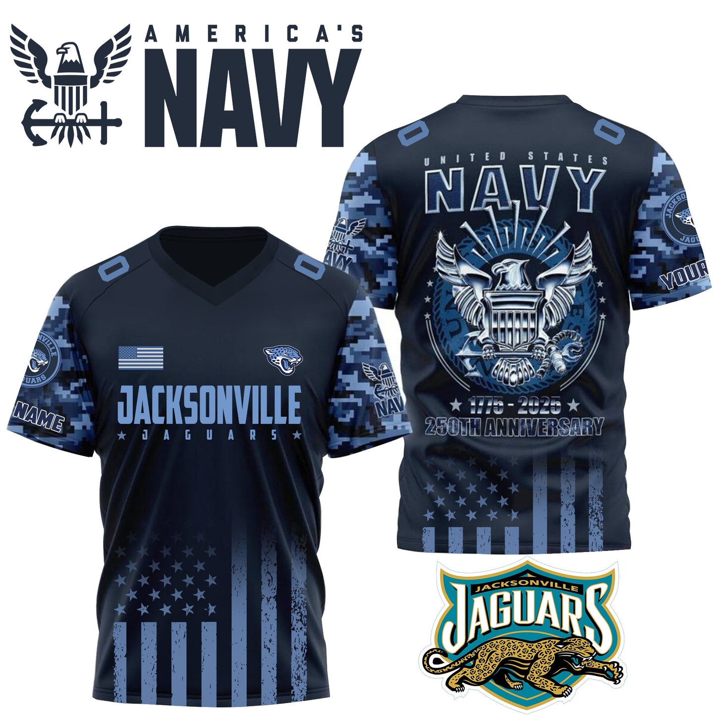 NFL x JAX U.S Navy 250th Celebration Premium-V-neck Short Sleeve Jersey HLP 271025