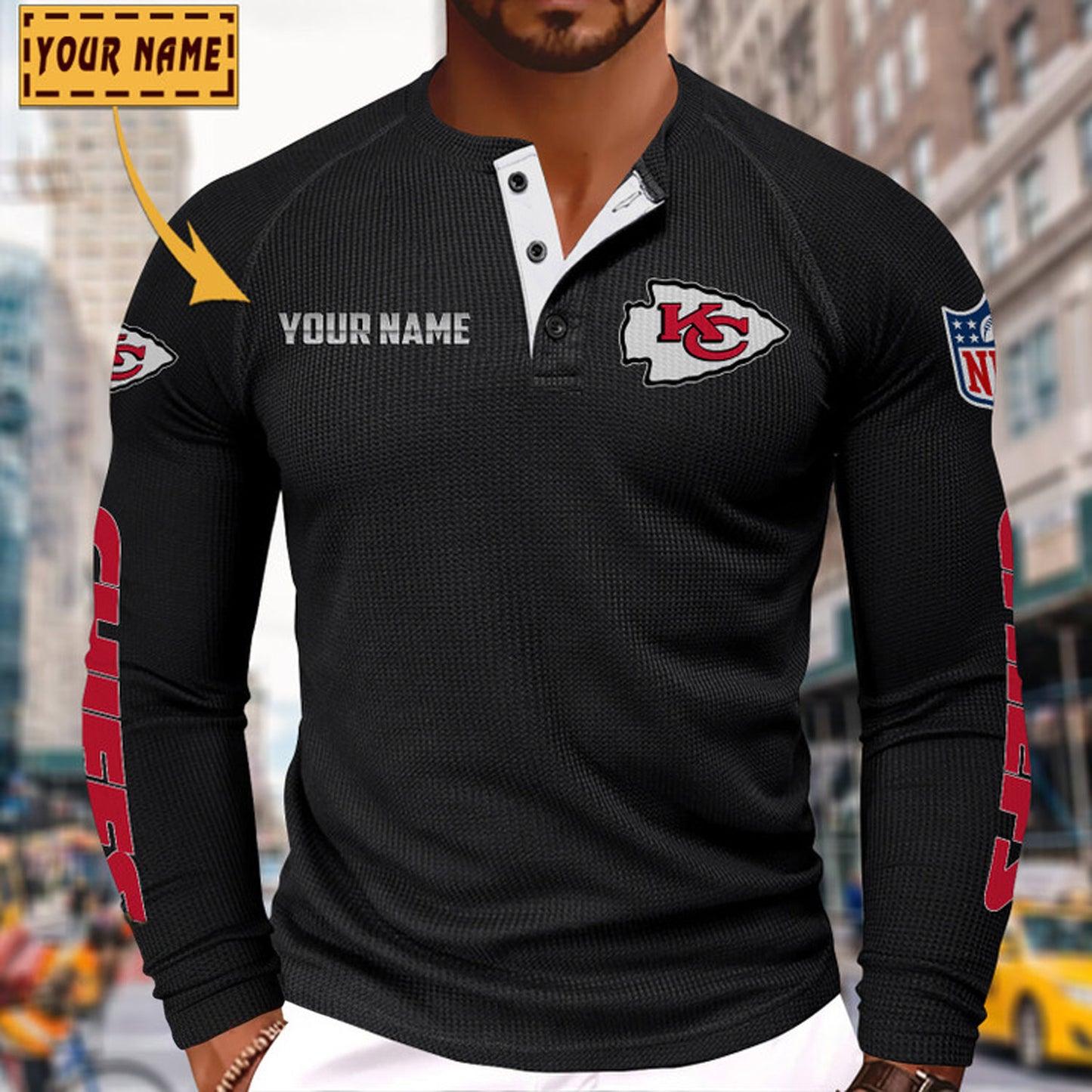NFL x KC Solid color long sleeve bottoming shirt henley shirt V1 NAK NHM