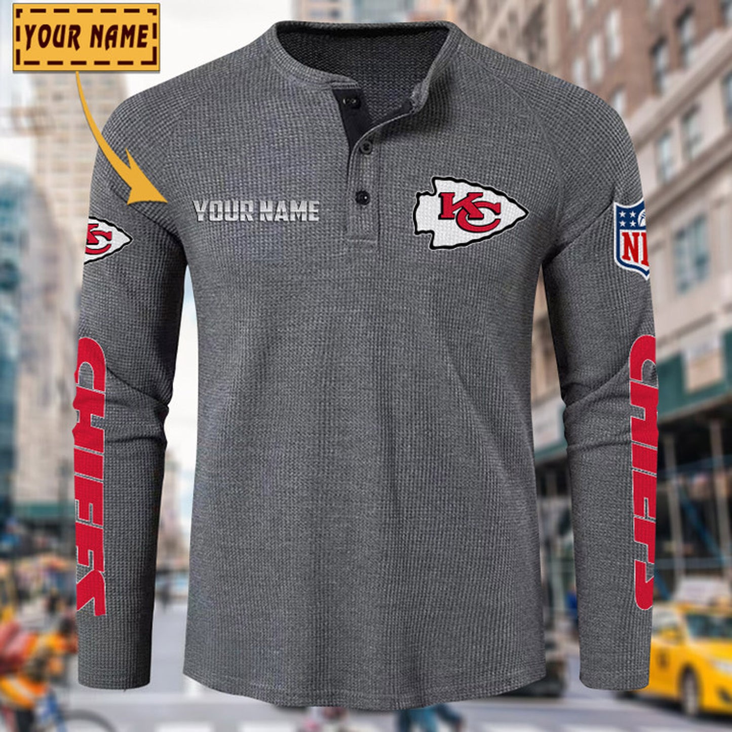 NFL x KC Solid color long sleeve bottoming shirt henley shirt V1 NAK NHM