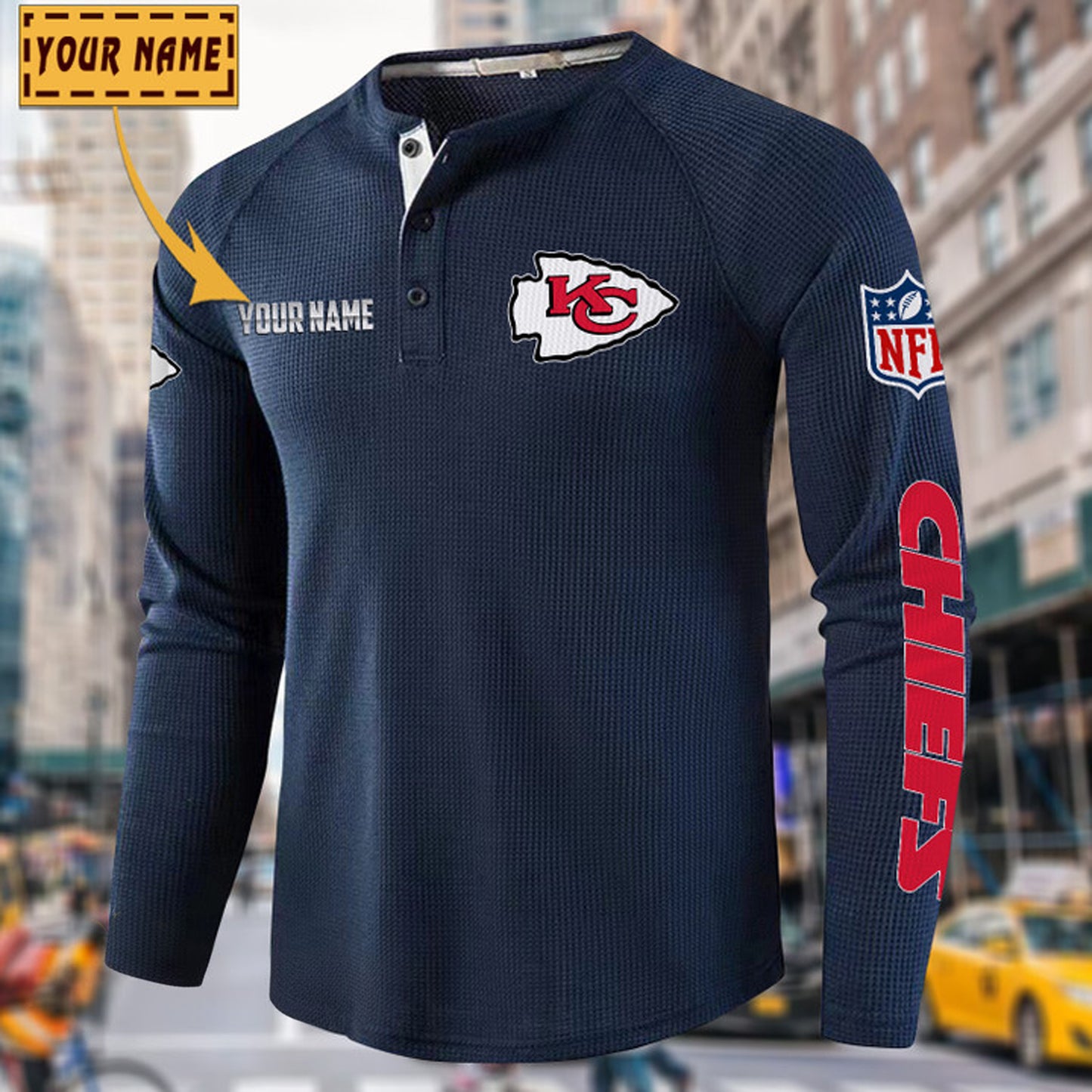 NFL x KC Solid color long sleeve bottoming shirt henley shirt V1 NAK NHM
