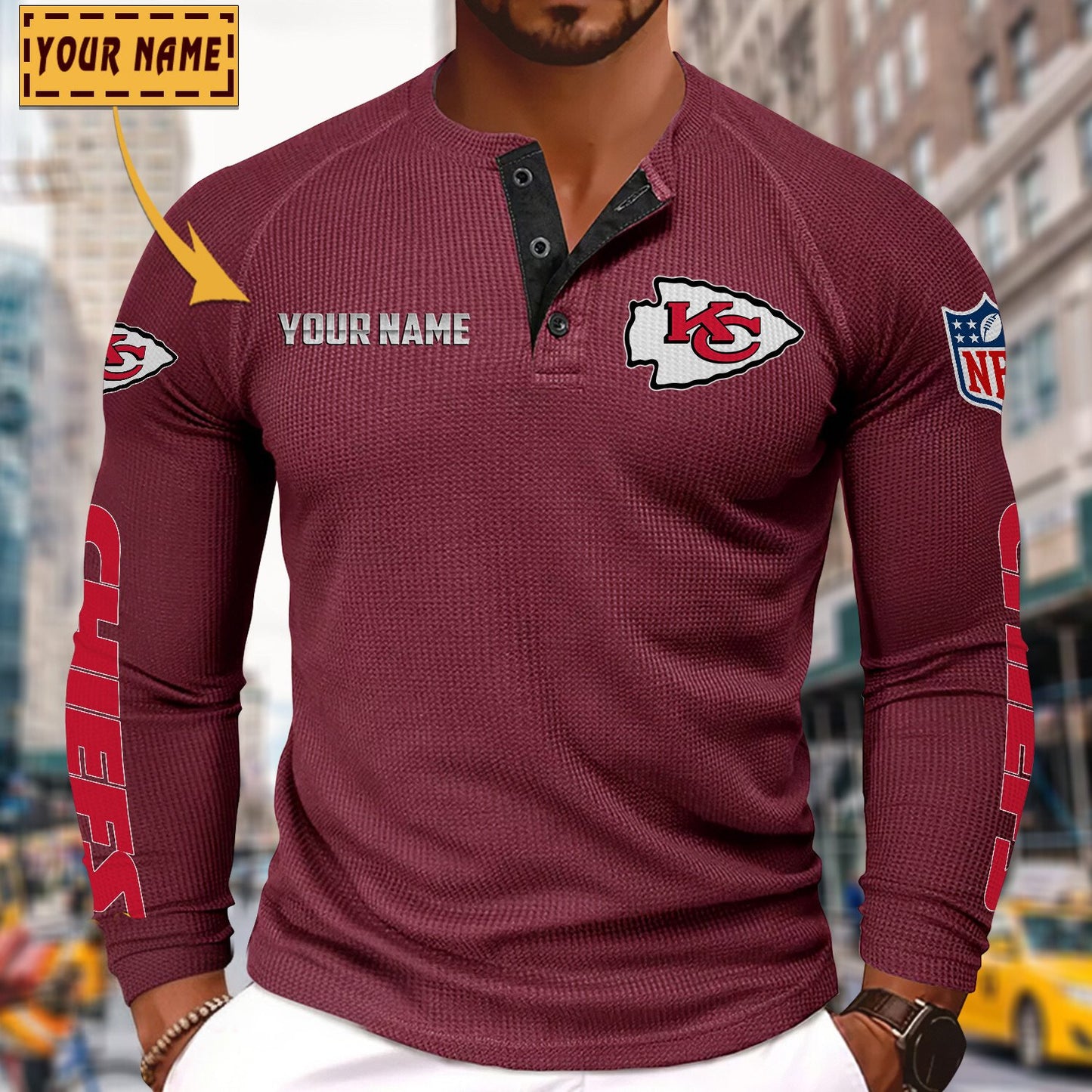 NFL x KC Solid color long sleeve bottoming shirt henley shirt V1 NAK NHM