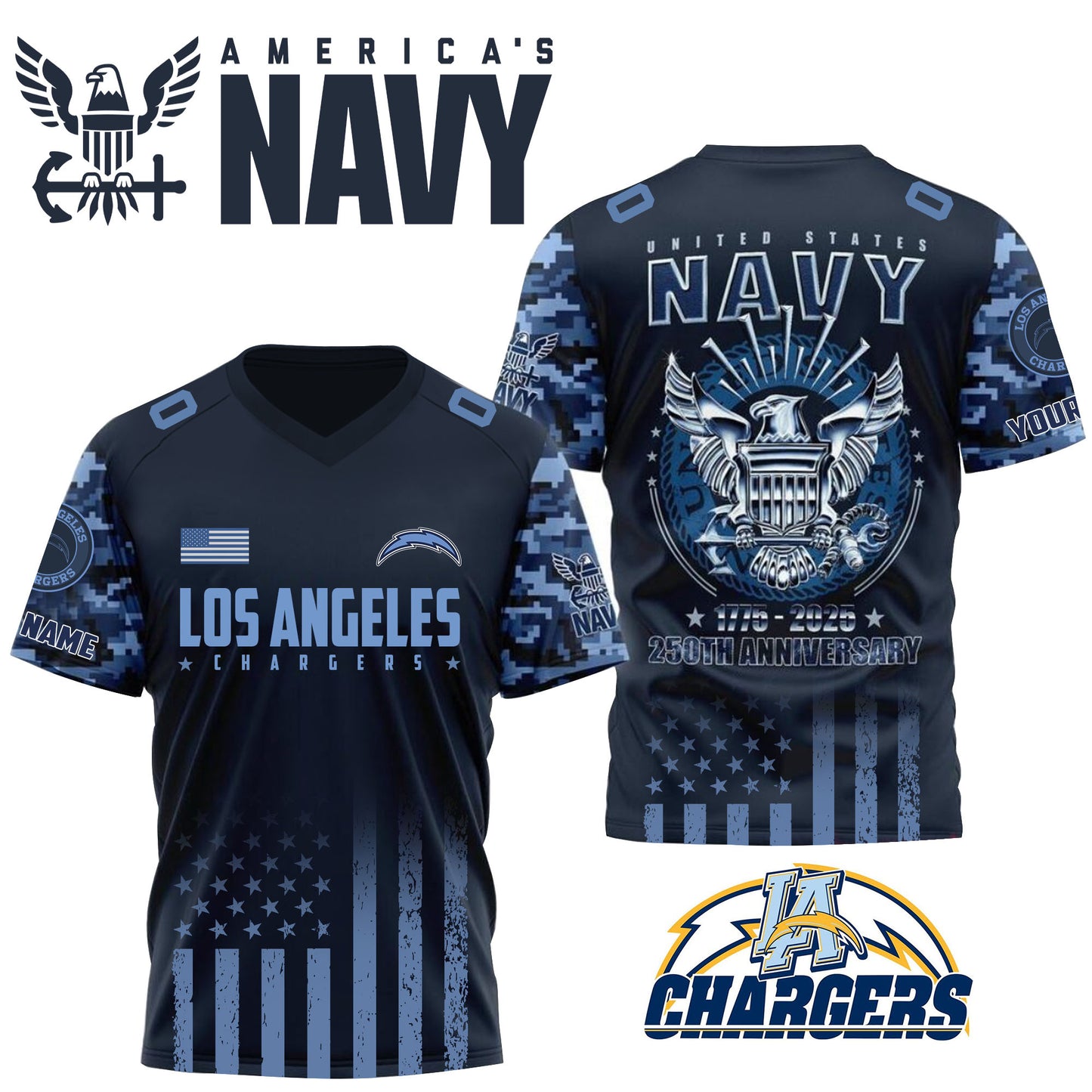 NFL x LAC U.S Navy 250th Celebration Premium-V-neck Short Sleeve Jersey HLP 271025