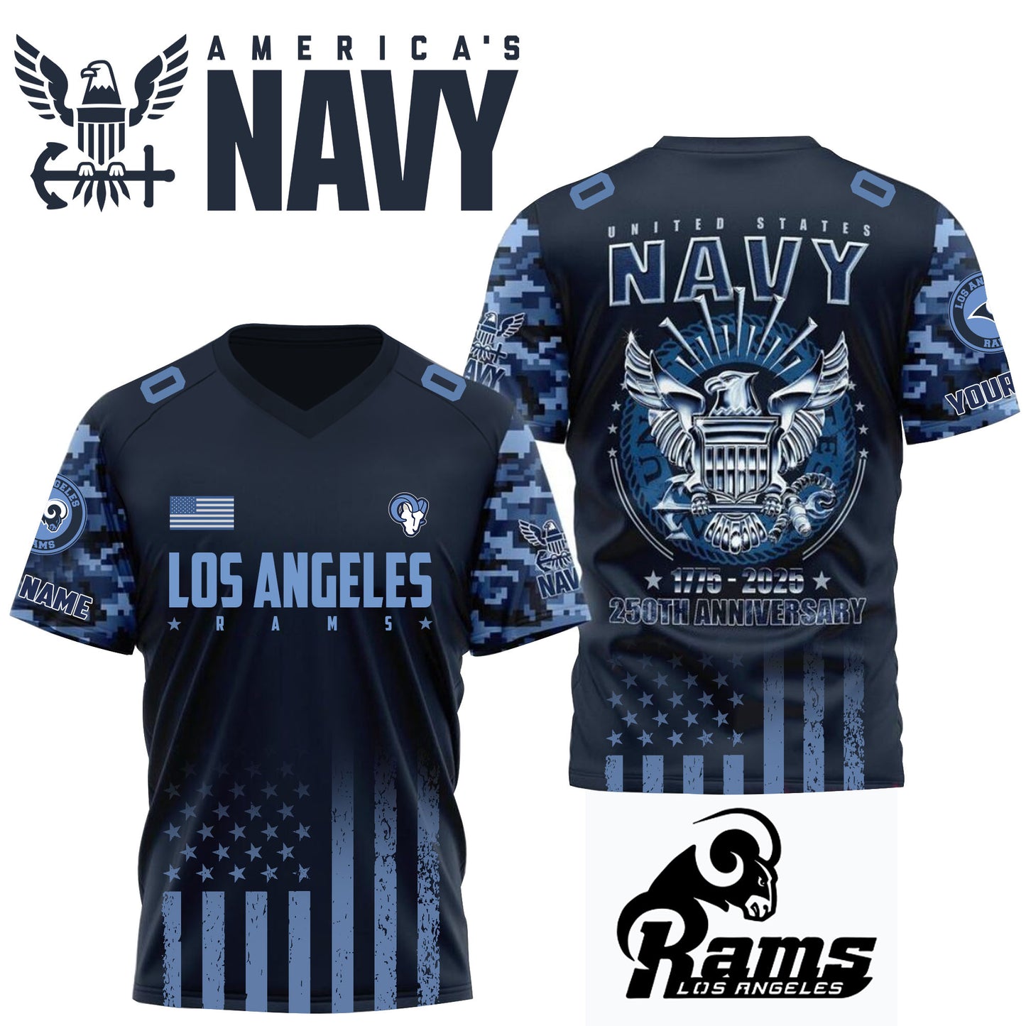 NFL x LAR U.S Navy 250th Celebration Premium-V-neck Short Sleeve Jersey HLP 271025