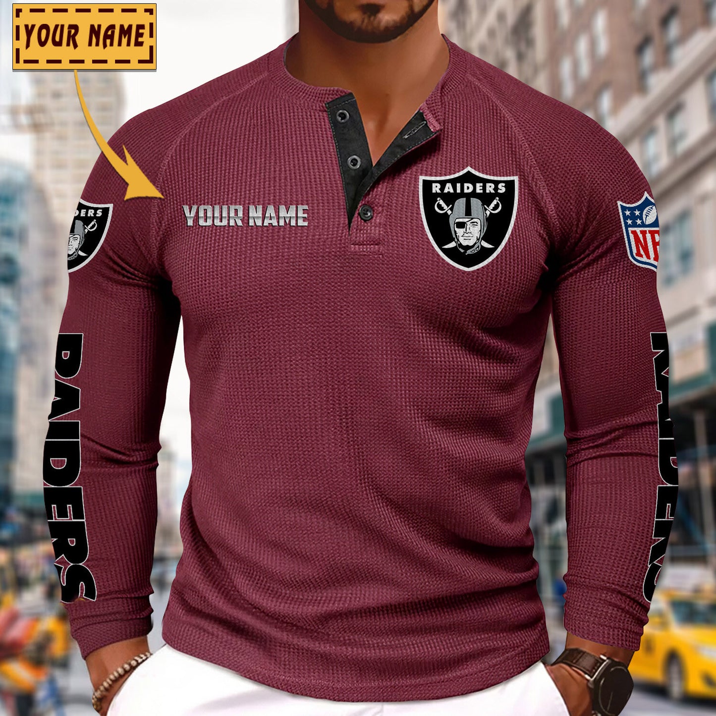 NFL x LV Solid color long sleeve bottoming shirt henley shirt V1 NAK NHM