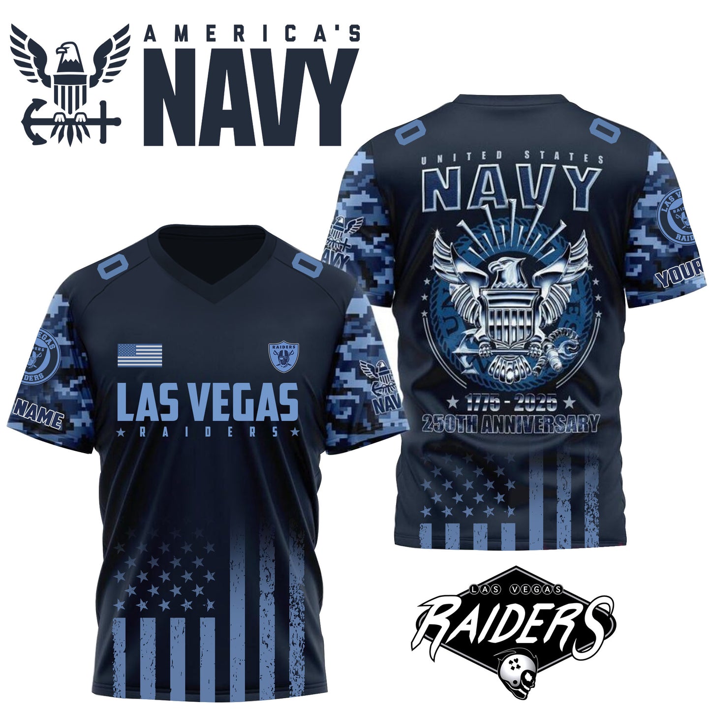 NFL x LV U.S Navy 250th Celebration Premium-V-neck Short Sleeve Jersey HLP 271025