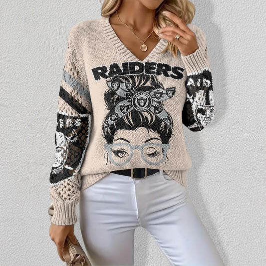 NFL x LV Woman Crochet Sleeve V-Neck Sweater HLP