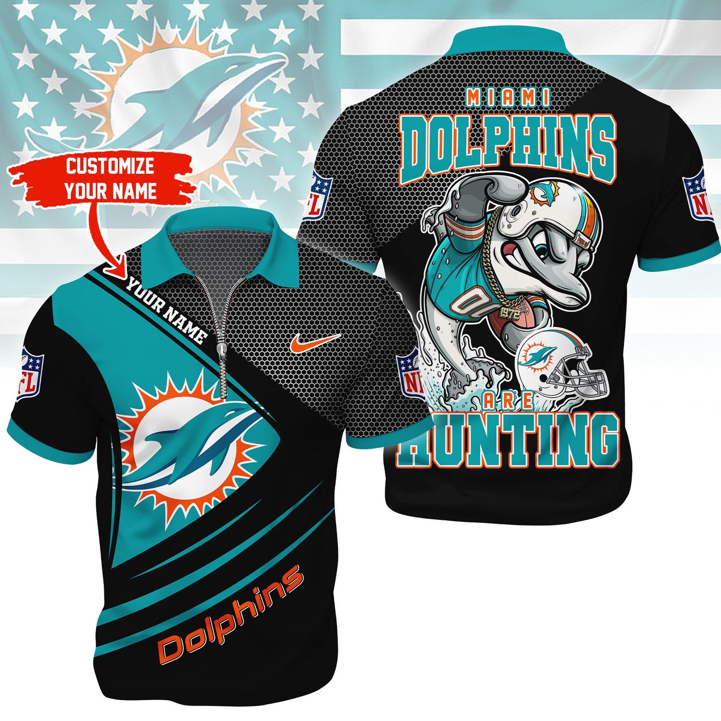 NFL x MIA Game Day Personalized Polo With Zipper Shirt HLP