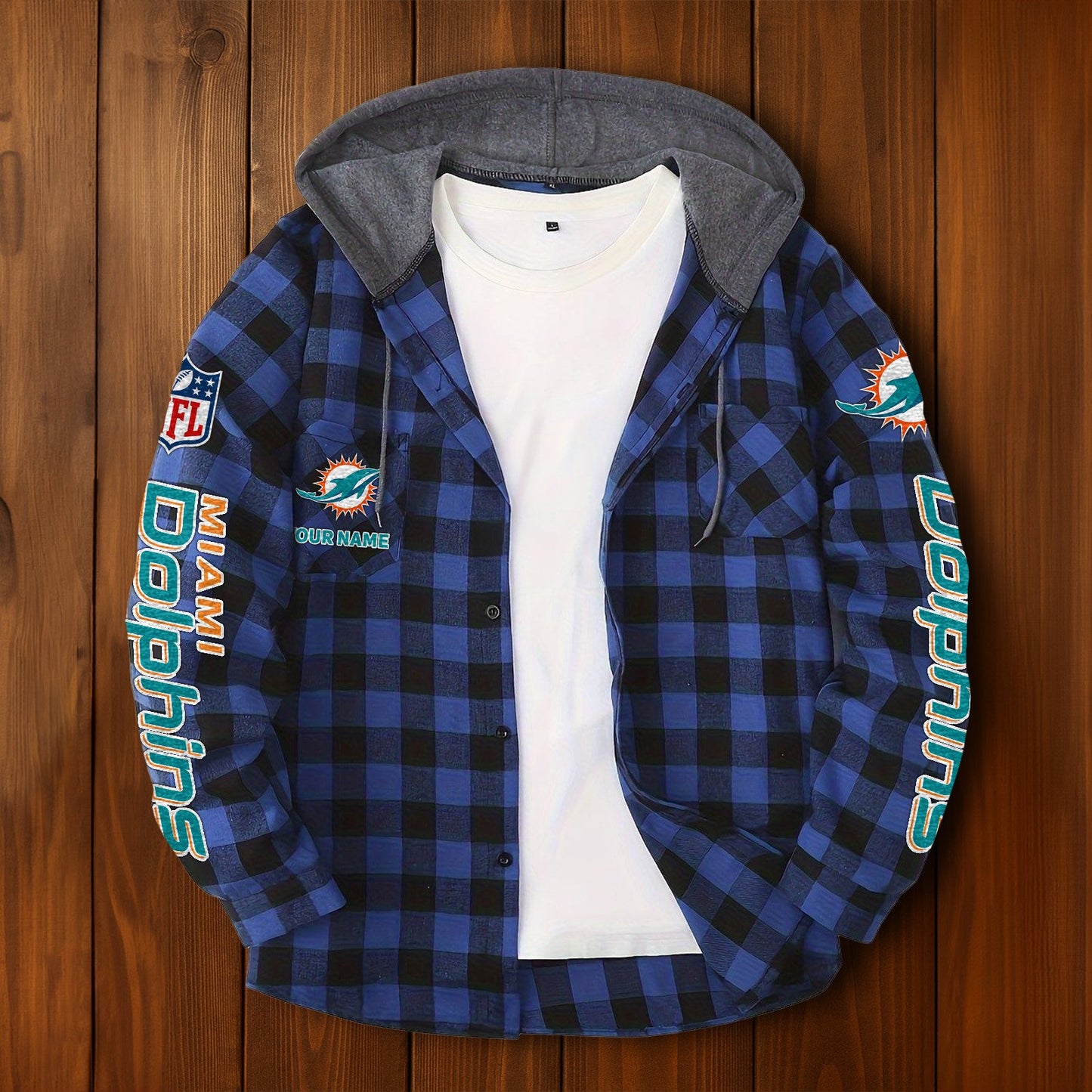 NFL x MIA Personalized Flannel Hoodie Shirts HLP