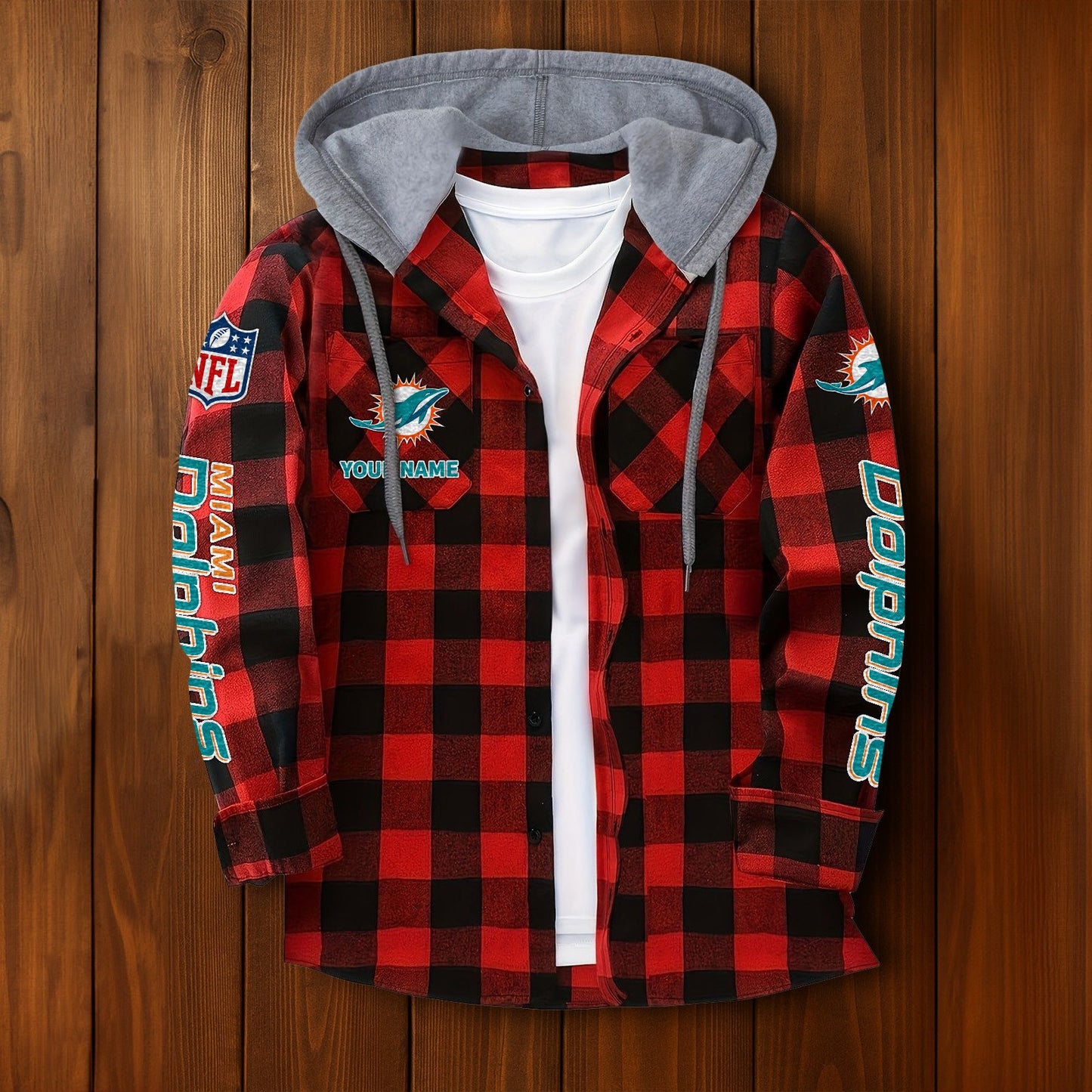NFL x MIA Personalized Flannel Hoodie Shirts HLP