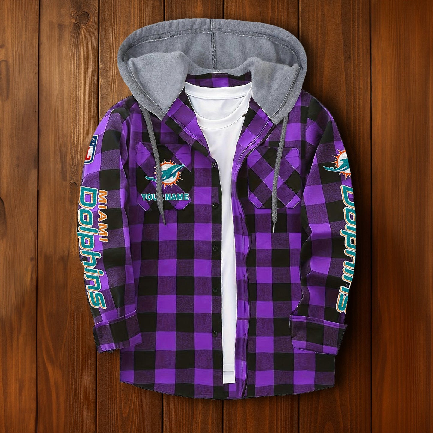 NFL x MIA Personalized Flannel Hoodie Shirts HLP