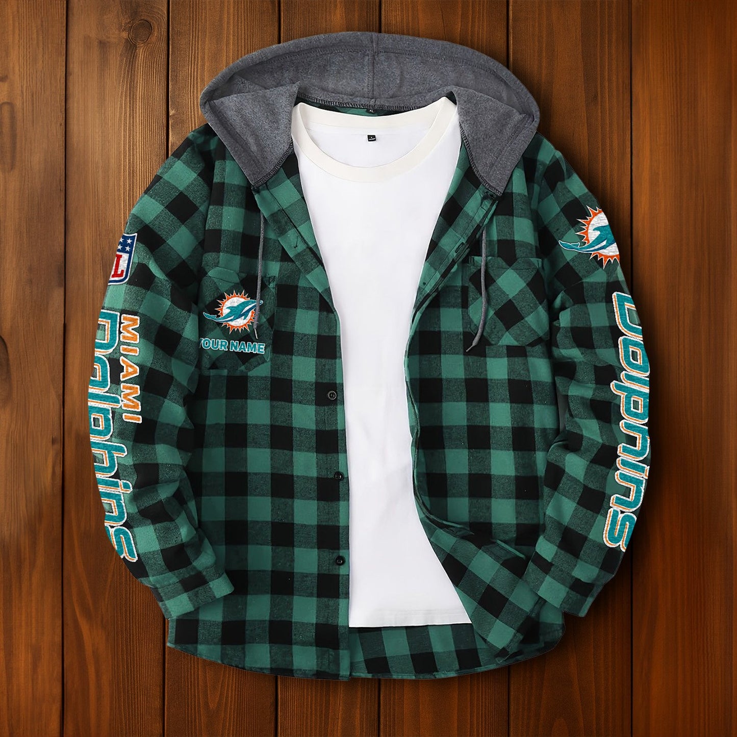 NFL x MIA Personalized Flannel Hoodie Shirts HLP