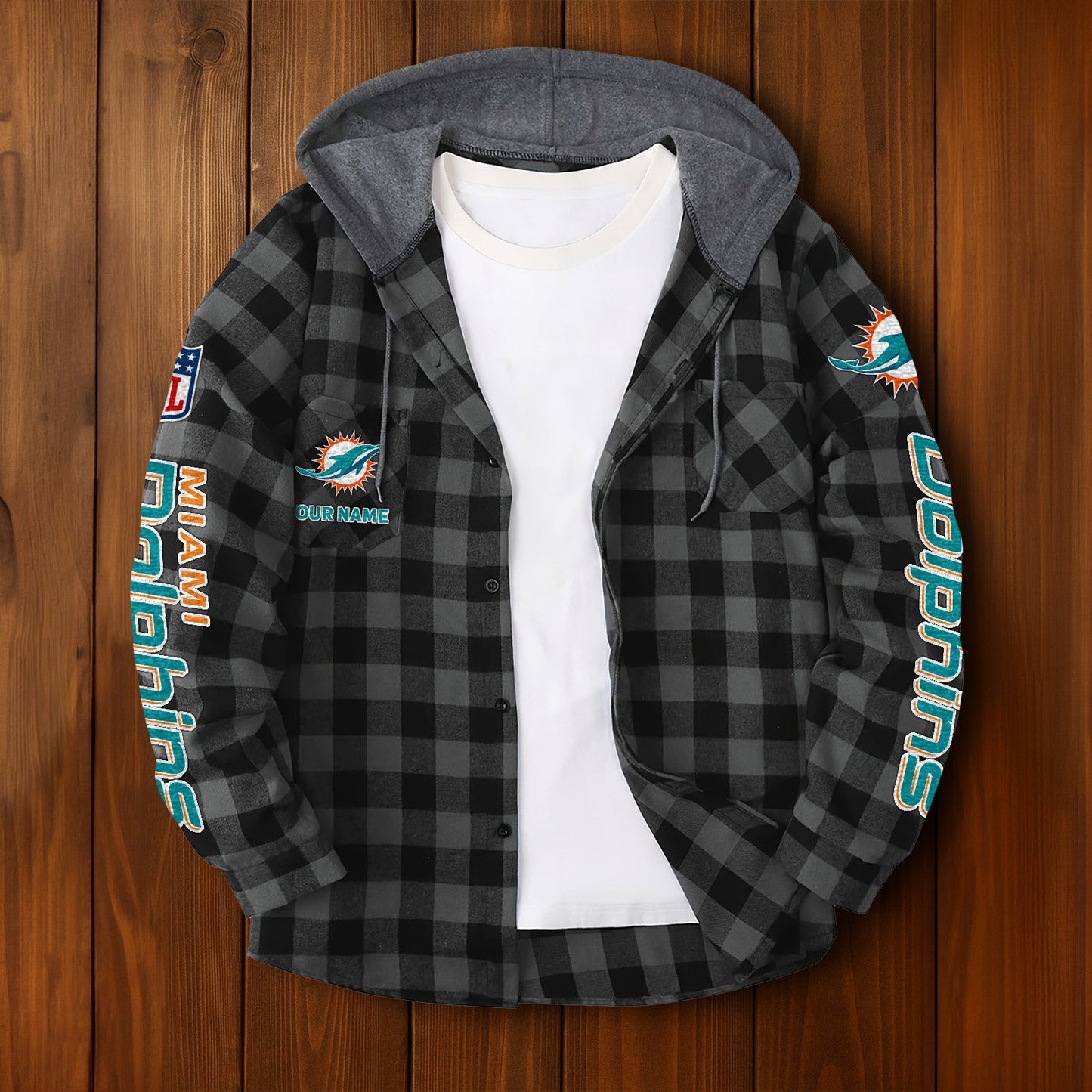 NFL x MIA Personalized Flannel Hoodie Shirts HLP