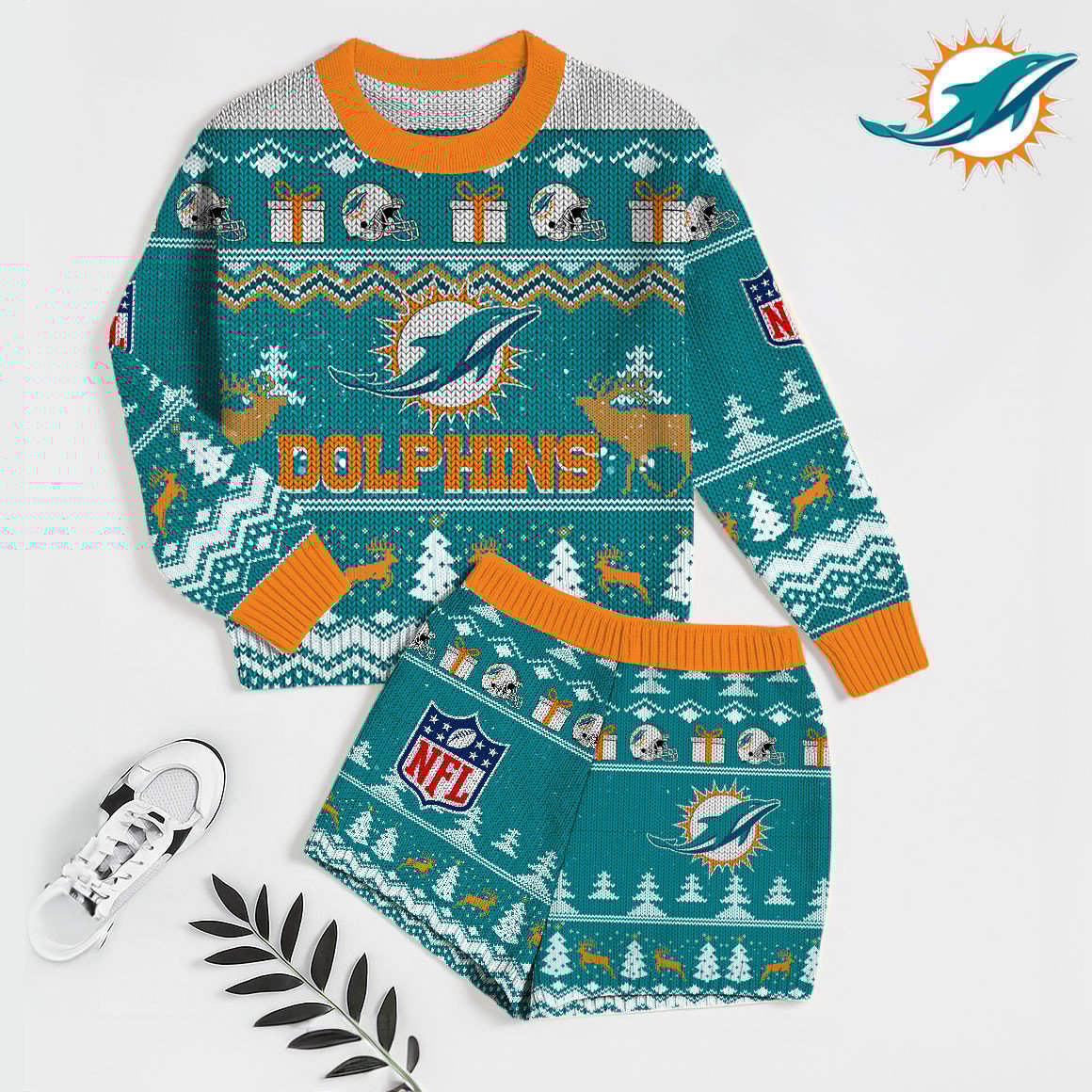 NFL x MIA Touchdown Holiday Sweatshirt & Shorts Set HLP 251025