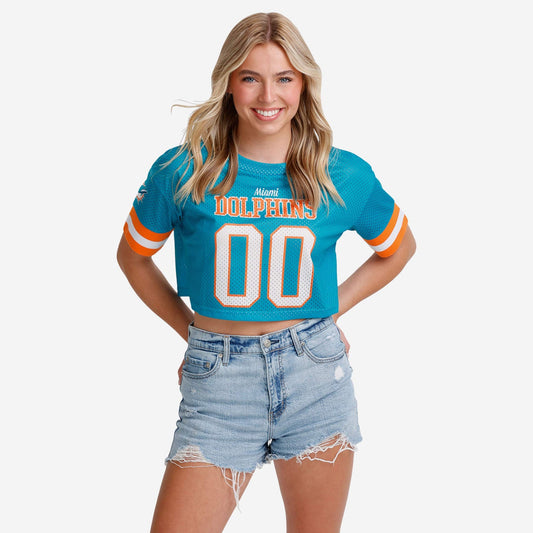 NFL x MIA Womens Gameday Custom Number Mesh Crop Top HLP