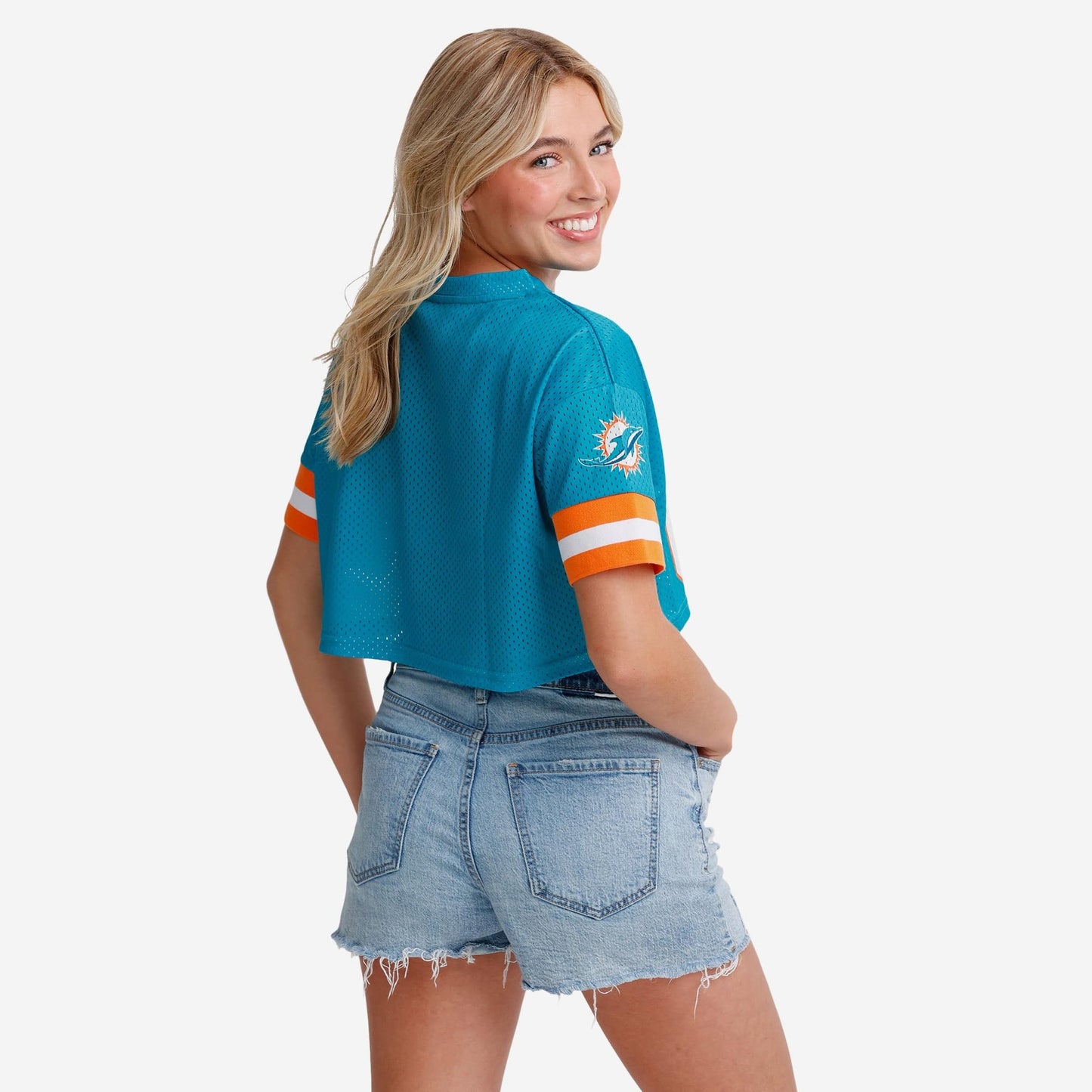 NFL x MIA Womens Gameday Custom Number Mesh Crop Top HLP