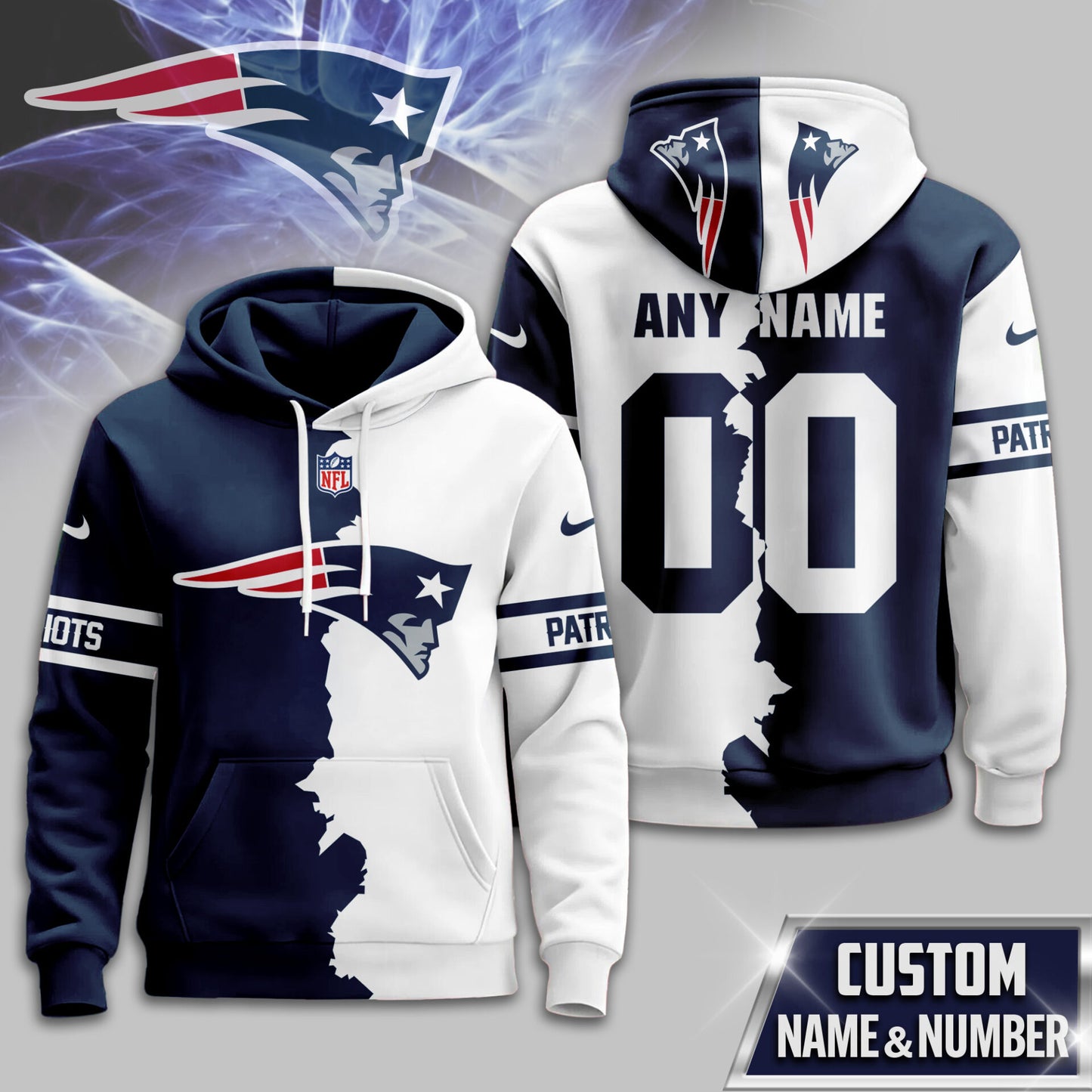 NFL x NE Split Personalized Hoodie HLP