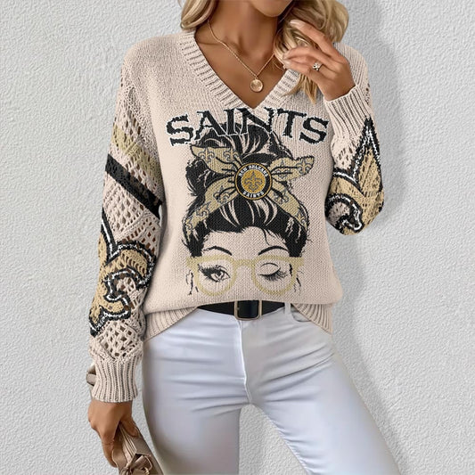 NFL x NO Woman Crochet Sleeve V-Neck Sweater HLP