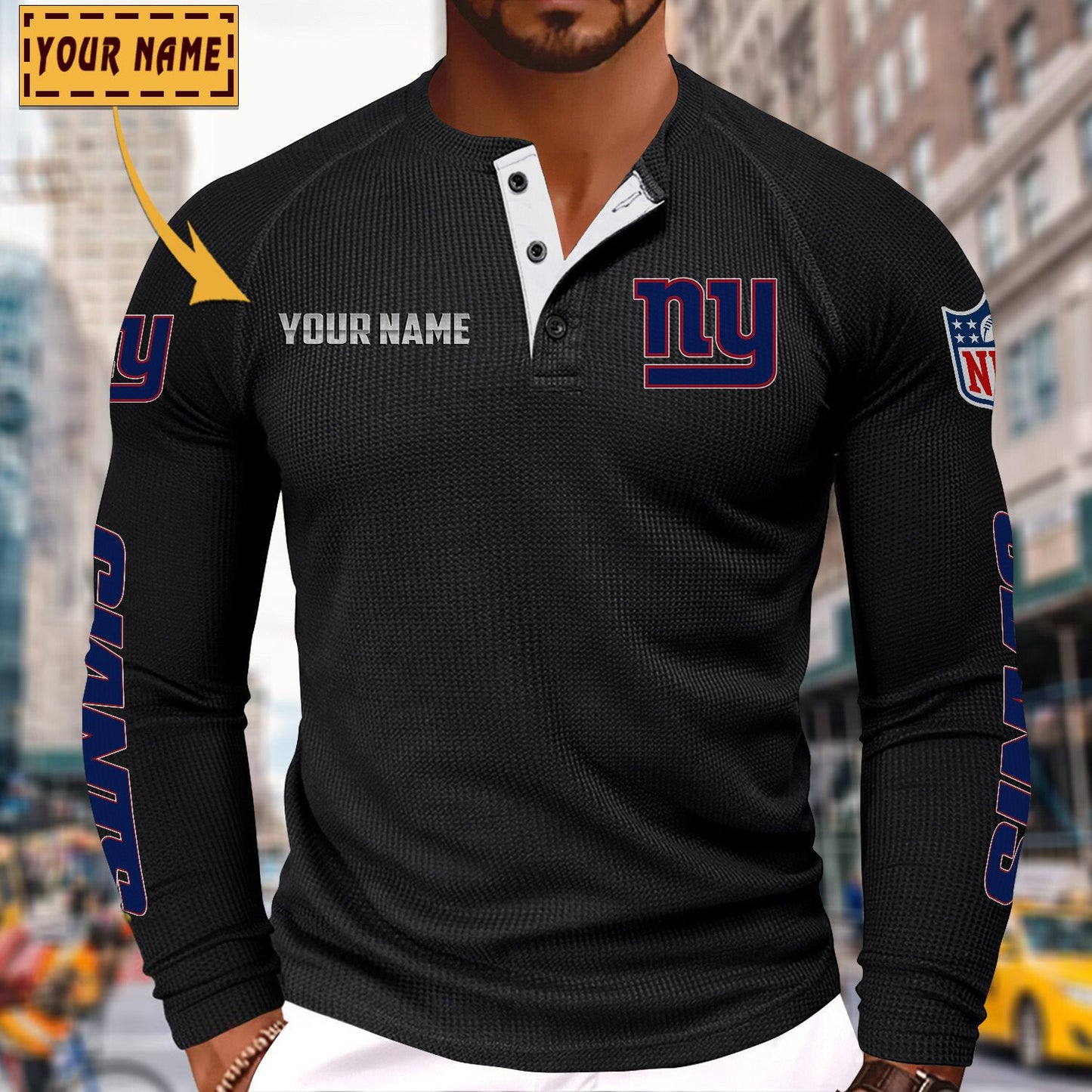 NFL x NYG Solid color long sleeve bottoming shirt henley shirt V1 NAK NHM
